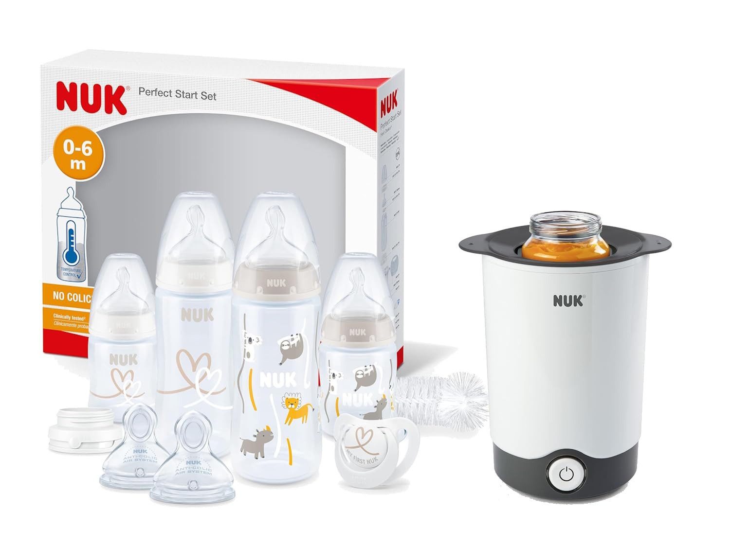 Babyflaschenwärmer NUK Thermo Express + Flaschen & Sauger, BPA-frei, Reiseadapter