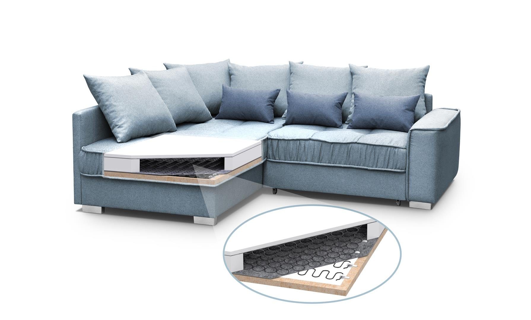 Bettkasten Couch (rino mit Modern Eckcouch rino 79) Beautysofa Ralf Sofa + Polsterecke Blau Schlaffunktion 73 und