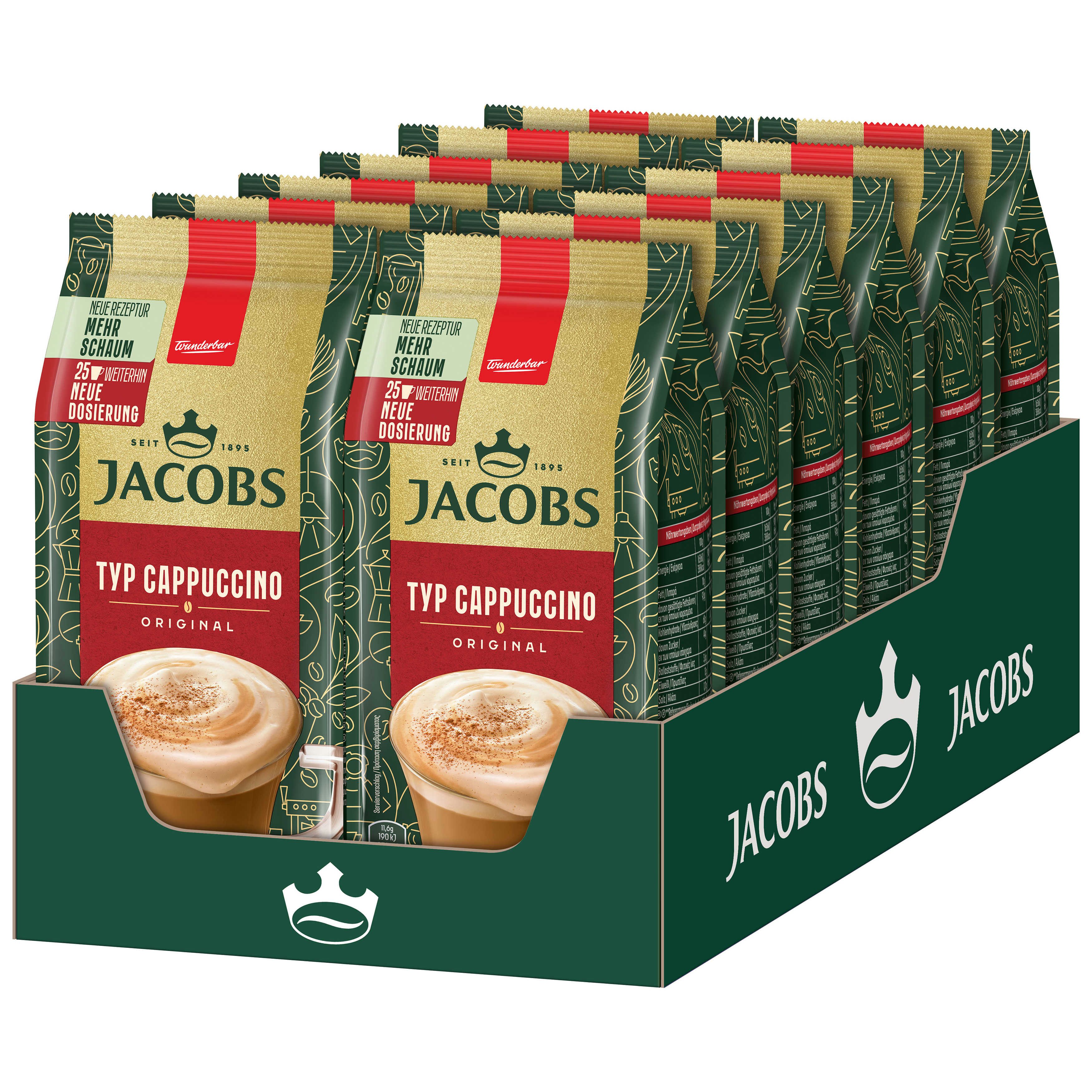JACOBS Kaffee Löskaffee TYP CAPPUCCINO Instantkaffee 12 x 290 g Beutel, (Packung, 12er Pack)
