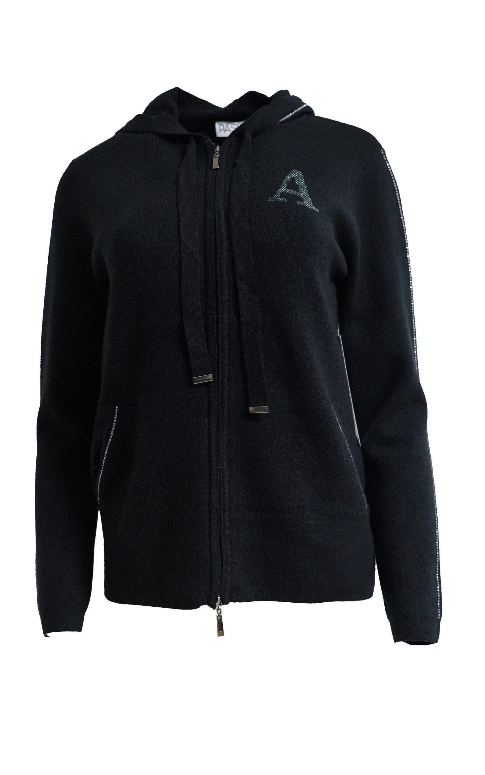Passioni Kapuzenpullover mit Reißverschluss in schwarz und Glitzerdetails – Bild 4 von 4