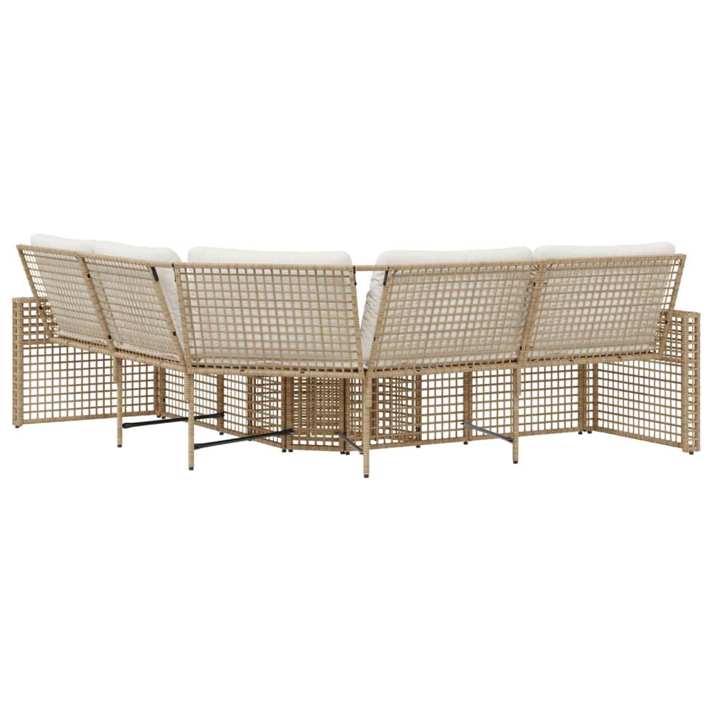 vidaXL Loungesofa Gartensofa in L-Form mit Kissen und Fußbank Beige Poly Rattan, 1 Teile