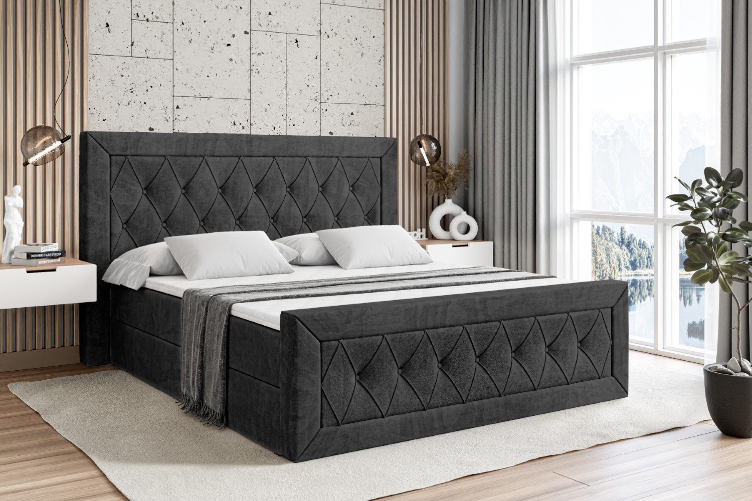 ALTDECOR Boxbett NOEL-Z (Multipocket-Matratze H4, H3 Matratze Bonellfederung, Topper, Kopfteil), Doppelbett mit Fußteil