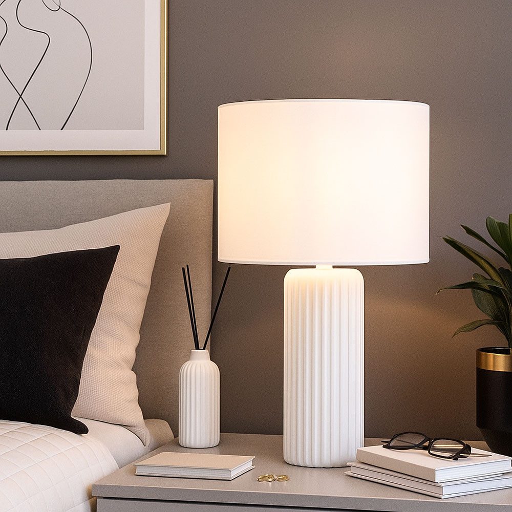 Reality Leuchten Tischleuchte, Leuchtmittel nicht inklusive, Tischleuchte Beistelllampe Nachttischlampe weiß Keramik E27 H 51 cm