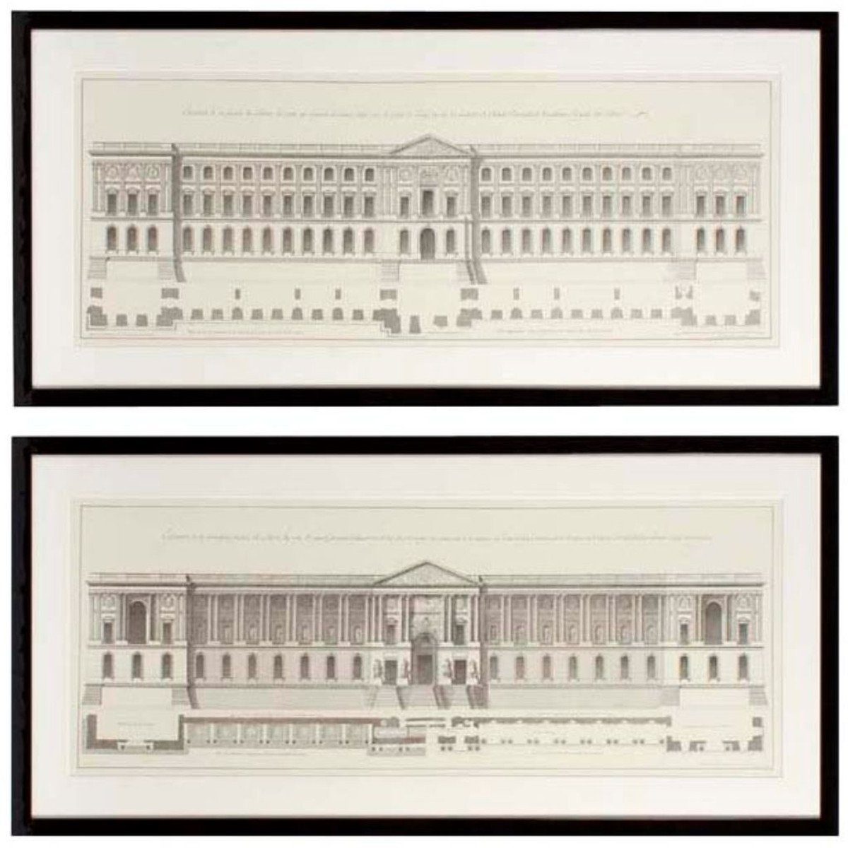 Casa Padrino Bilderrahmen Bilder / Kunstdruck Set Fassade vom Louvre Mehrfarbig 109 x H. 52 cm - Luxus Wohnzimmer Dekoration
