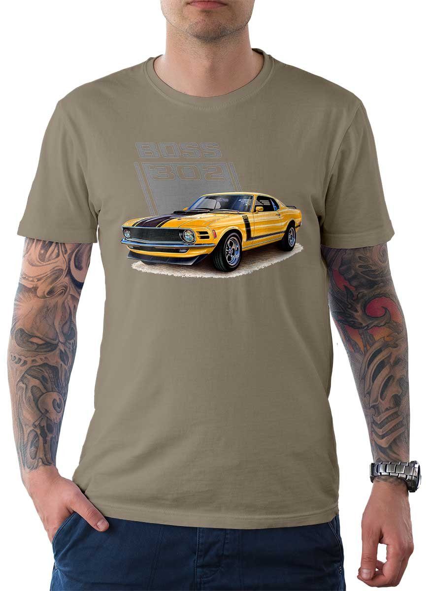 Rebel On Wheels T-Shirt Herren T-Shirt Tee American Classic mit Auto / US-Car Motiv Zink