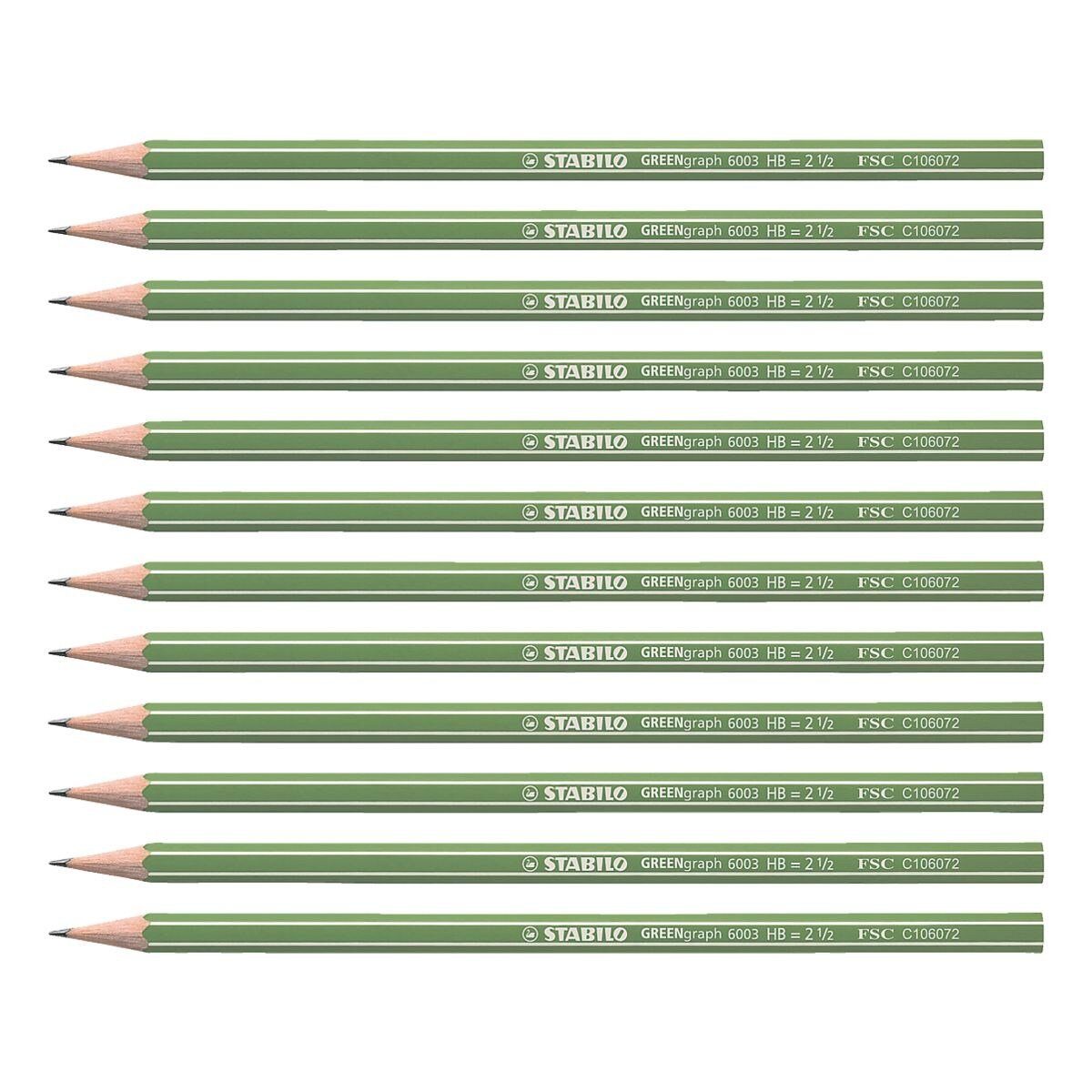 STABILO Bleistift GREENgraph 6003, (12-tlg), HB (mittelweich), Sechskant, ohne Radiergummi