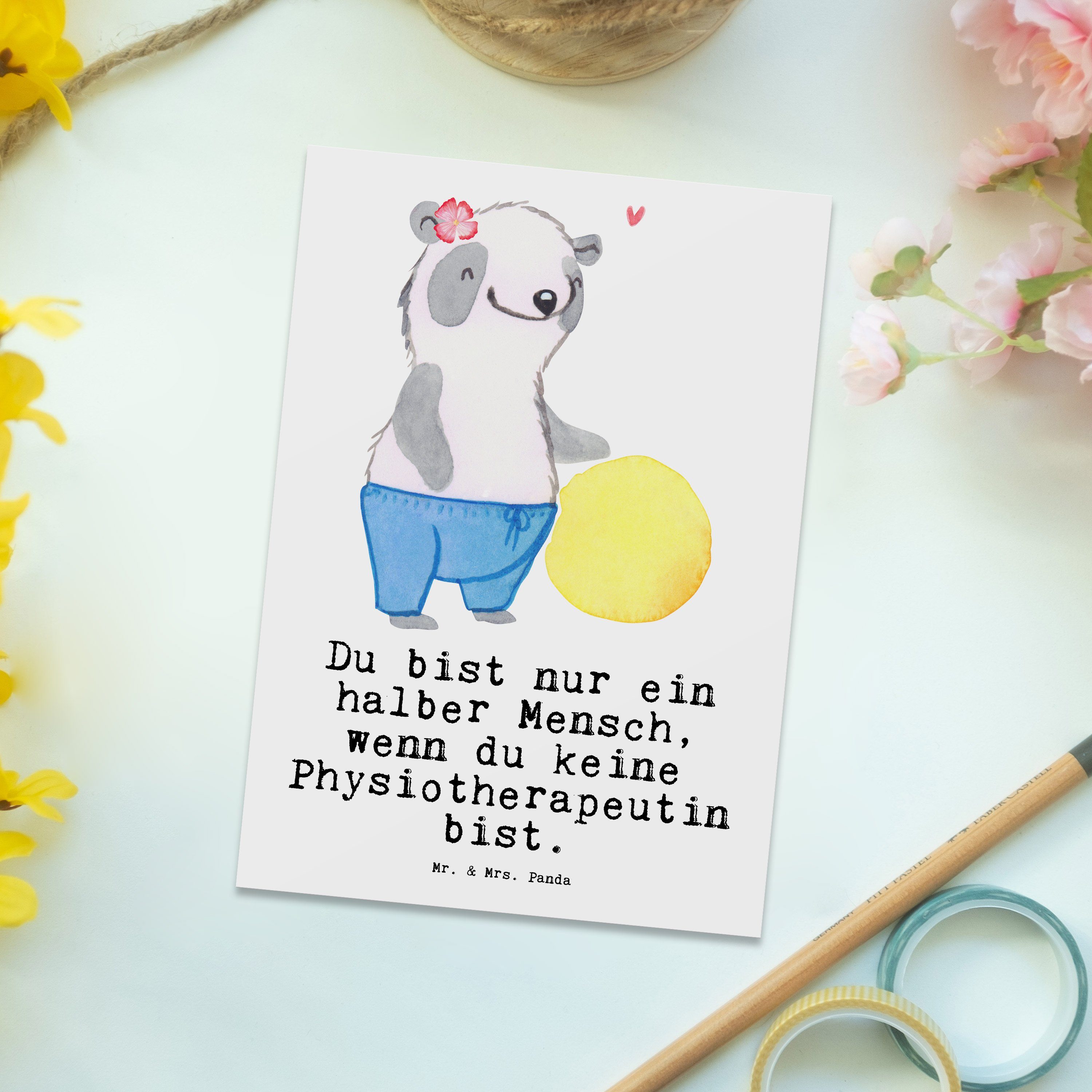 Einladun - - & Geschenk, Physiotherapeutin Weiß Mrs. Postkarte mit Ansichtskarte, Panda Mr. Herz