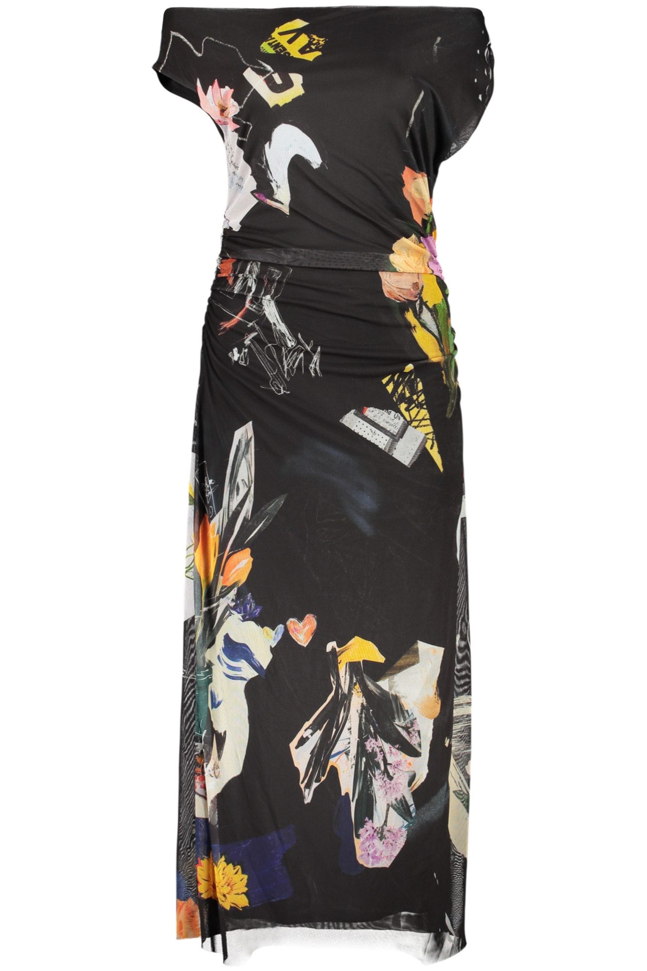 Desigual Partykleid Schwarzes Damenkleid mit Print und U-Boot-Ausschnitt – Lange Kleider