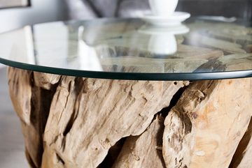 riess-ambiente Couchtisch RIVERSIDE Ø60cm natur / transparent, Wohnzimmer · Teak-Massivholz · Glasplatte · rund · Handmade