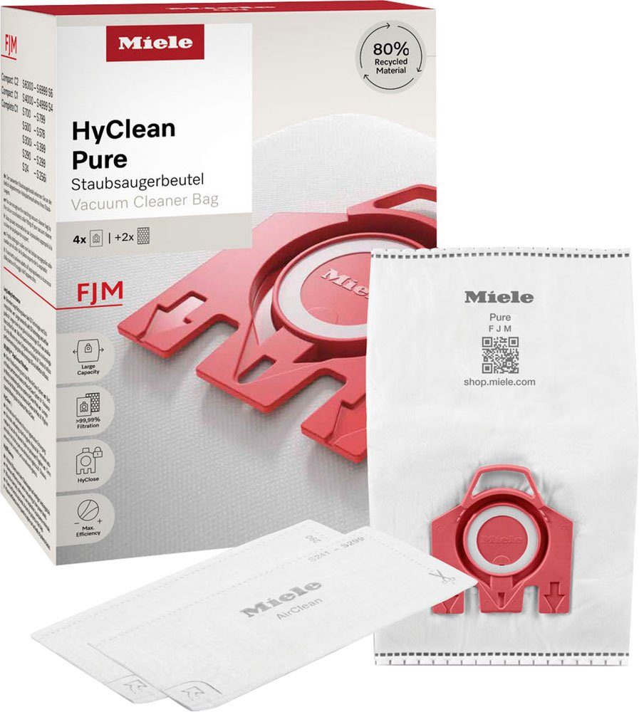 Zubehör Filter Pack passend für 2.0, Miele 4er Original Staubsaugerbeutel FJM 2er Staubbeutel, HyClean Pure Miele, Staubsaugerbeutel Pack Miele -