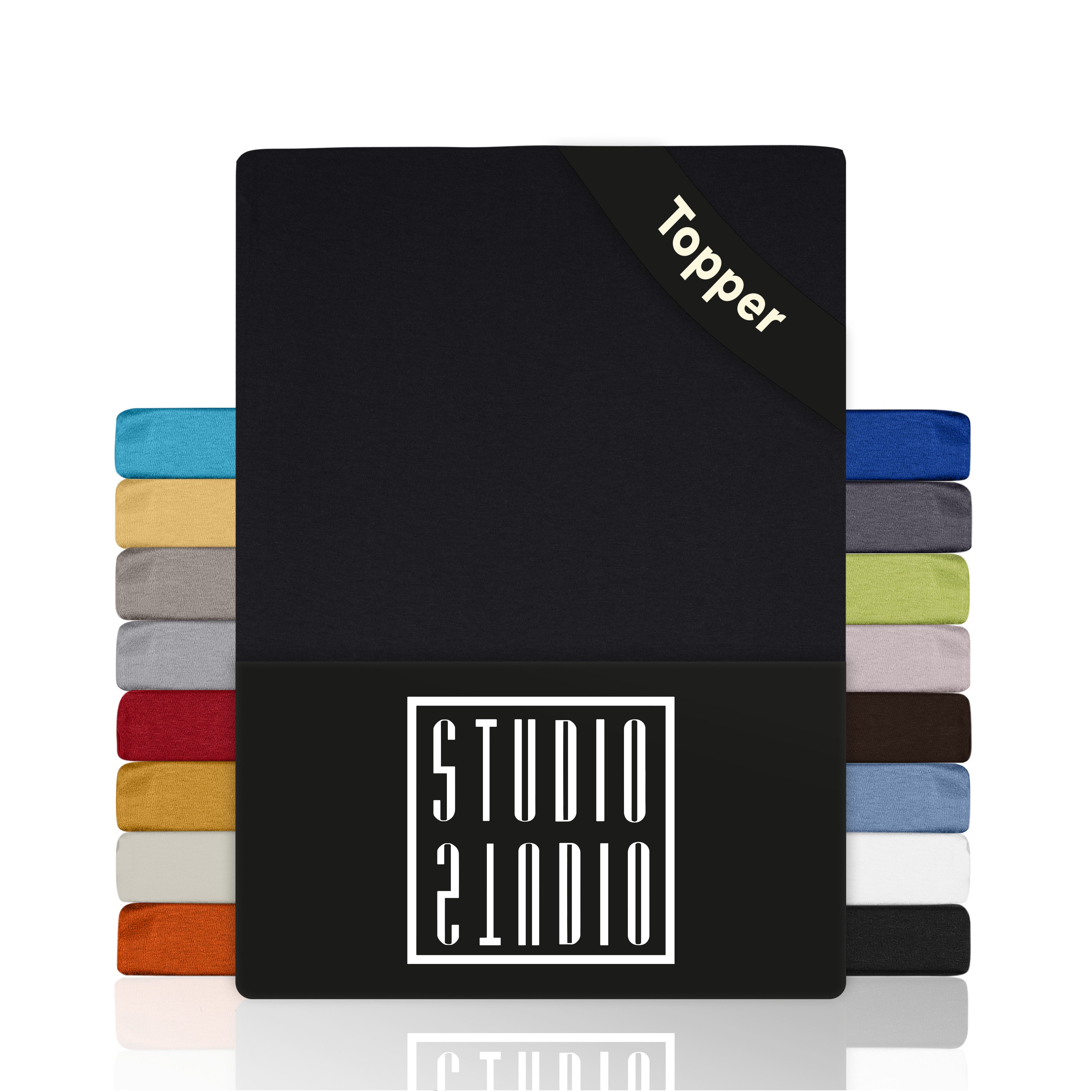 STUDIO Натяжные простыни Basic, viele Größen, 100% gekämmte Baumwolle, OEKO-TEX 100, Jersey, Baumwolle, Gummizug: rundum, (1 Stück), 90x200 cm Topper Spannbetttuch bis 14 cm Höhe - Schwarz
