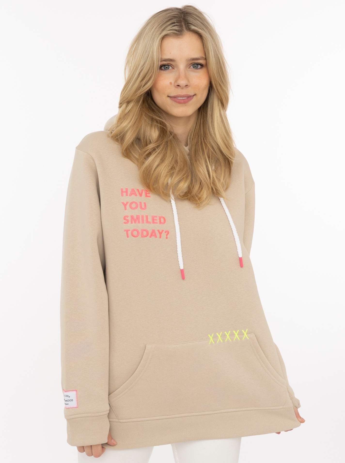 Zwillingsherz Hoodie "Smile Cross" Statement Schriftzug, Stickerei, Kapuze, Kängurutasche