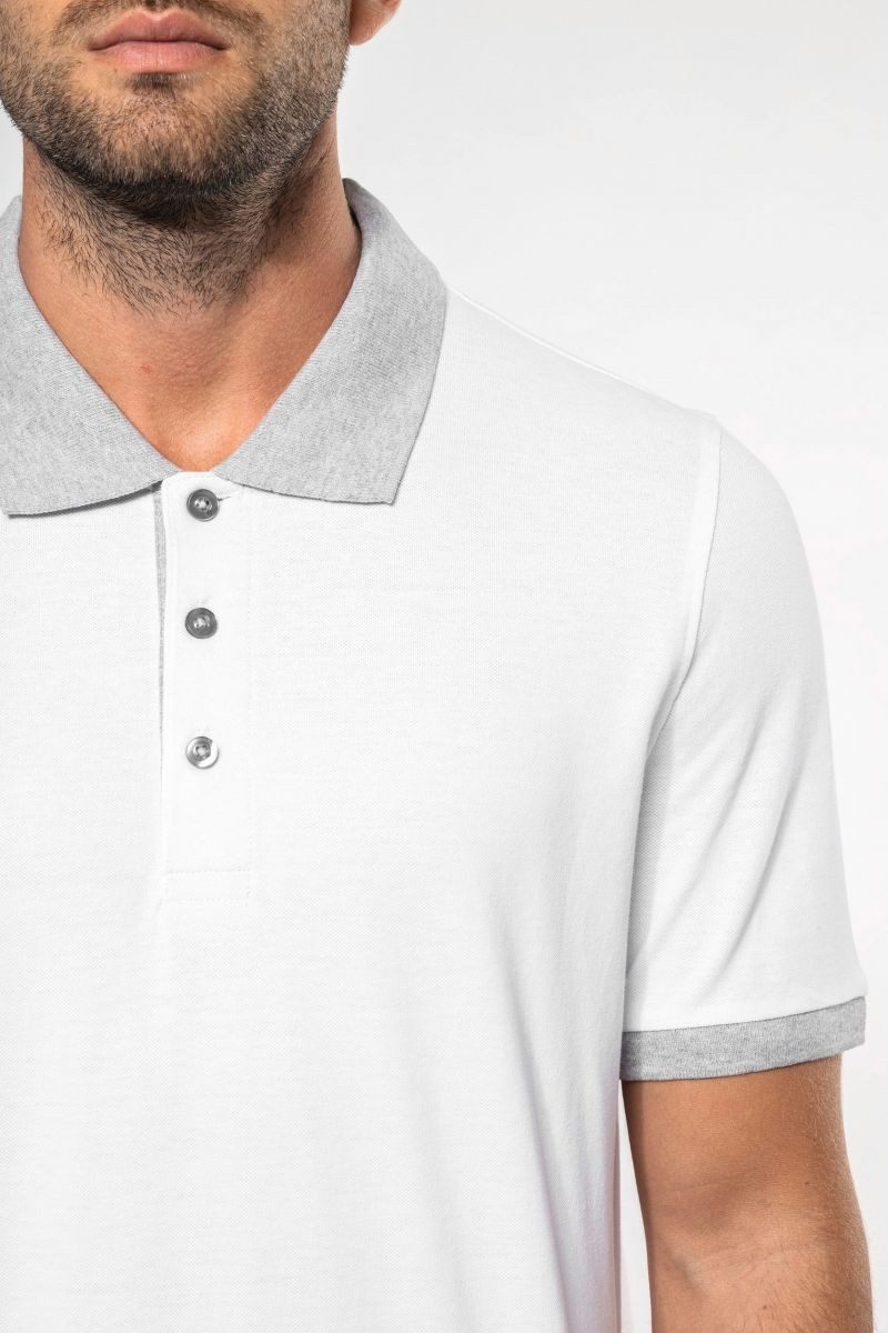 Kariban Langarm-Poloshirt Zweifarbiges Piqué-Polohemd für Herren