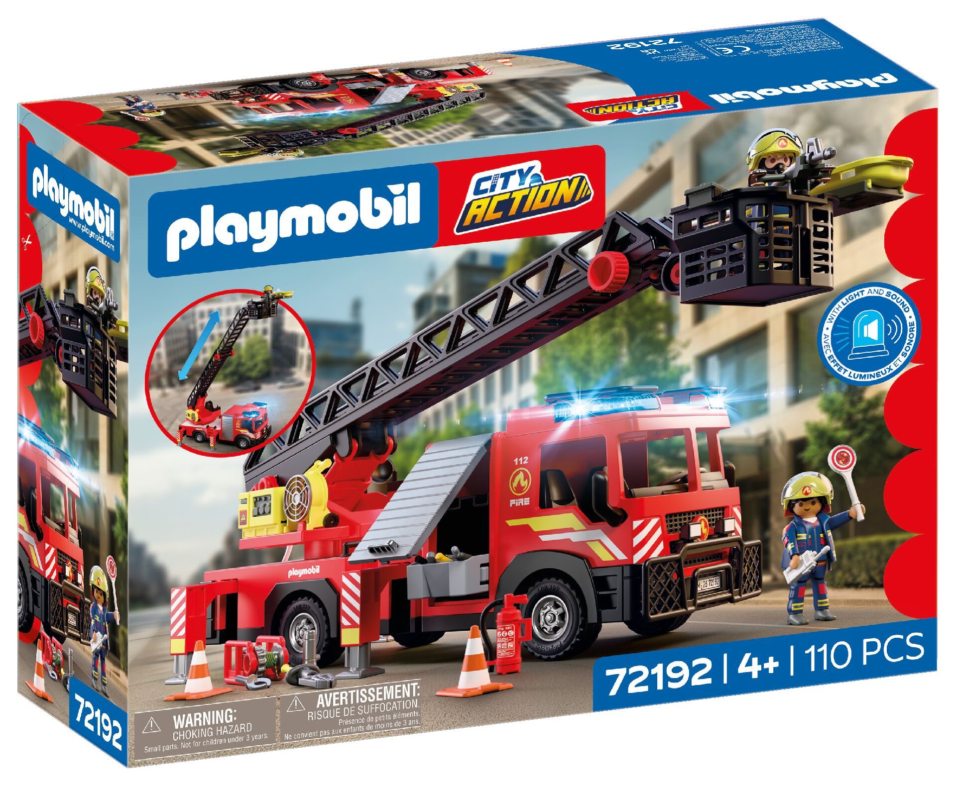 Playmobil® Feuerwehr-Leiterfahrzeug (72192), City Action Konstruktions-Spielset, mit Licht- und Soundeffekten
