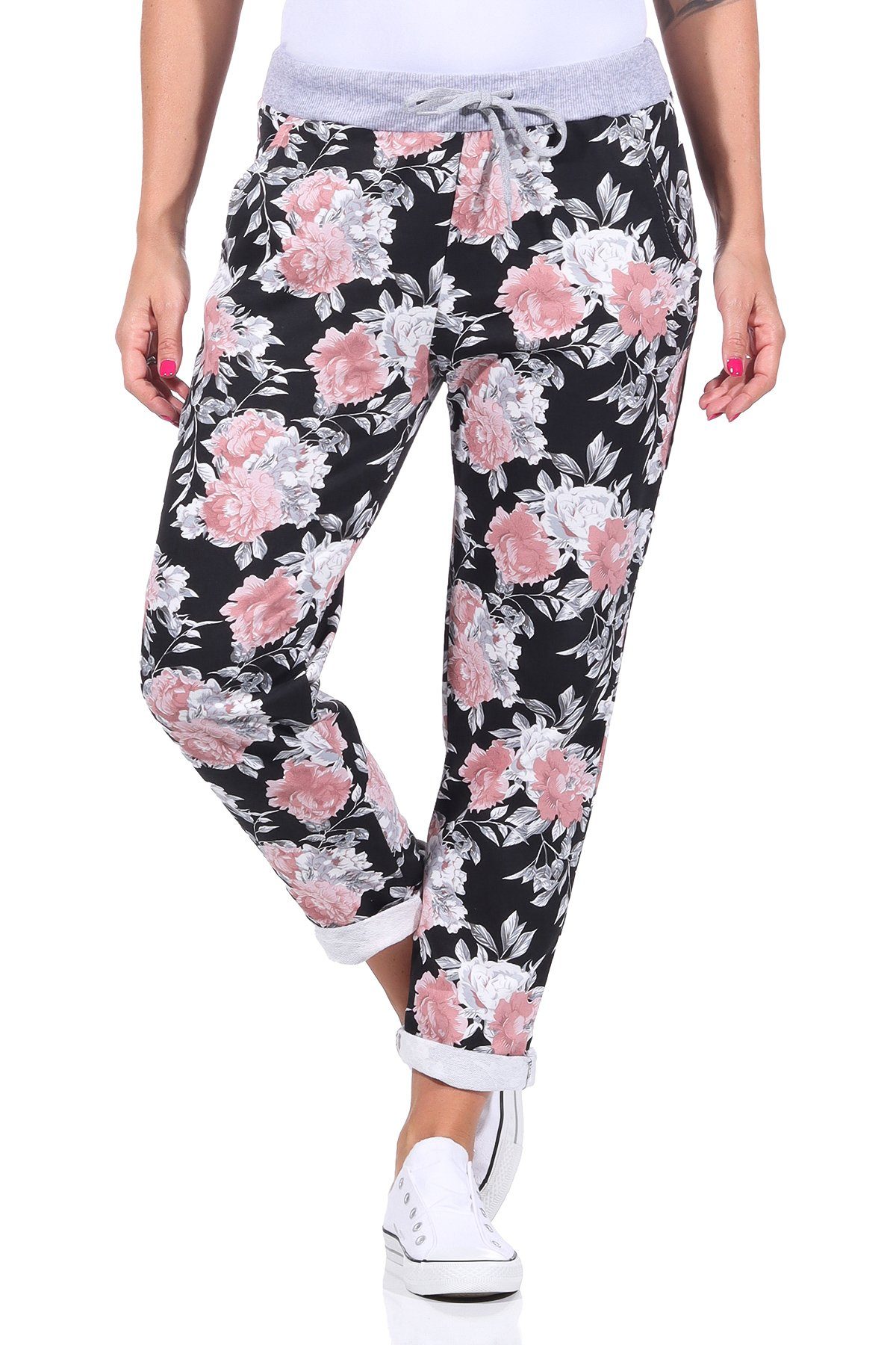 simaranda Jogginghose Damen Jogginghose 29 Schwarz / Blume 1 One Size 36-40 günstig online kaufen