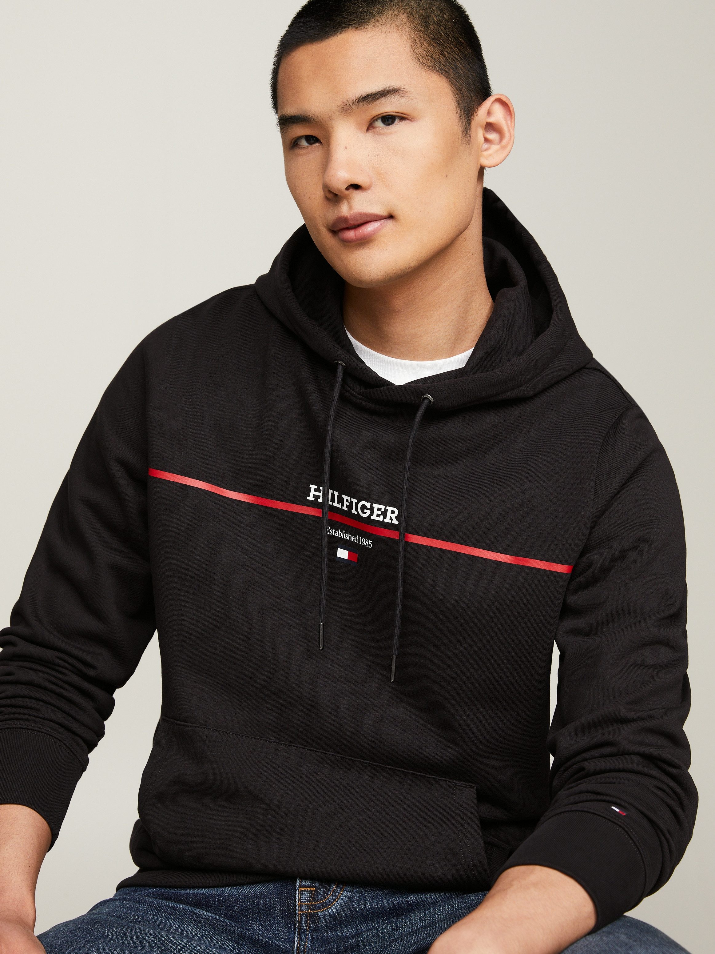Tommy hilfiger stripe logo hoodie discount