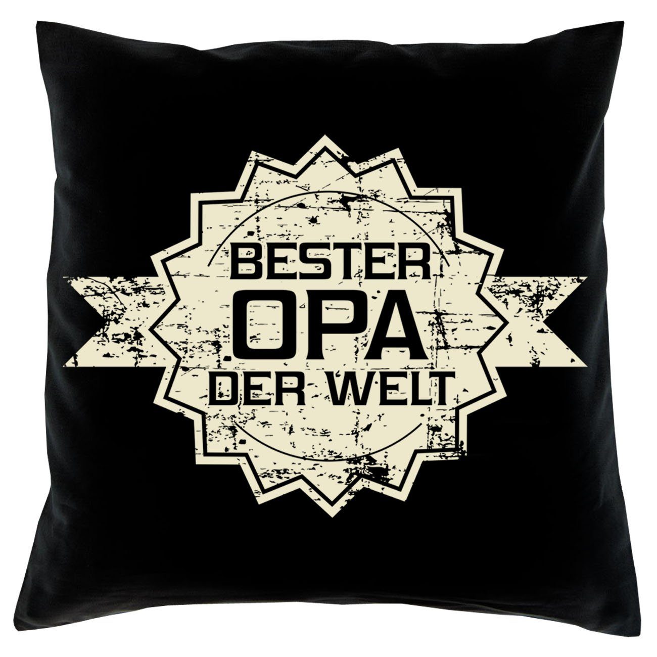 Soreso® Dekokissen Kissen Bester Opa der Welt Stern & Urkunde für den Weltbesten Opa, Geschenk Geburtstagsgeschenk schwarz