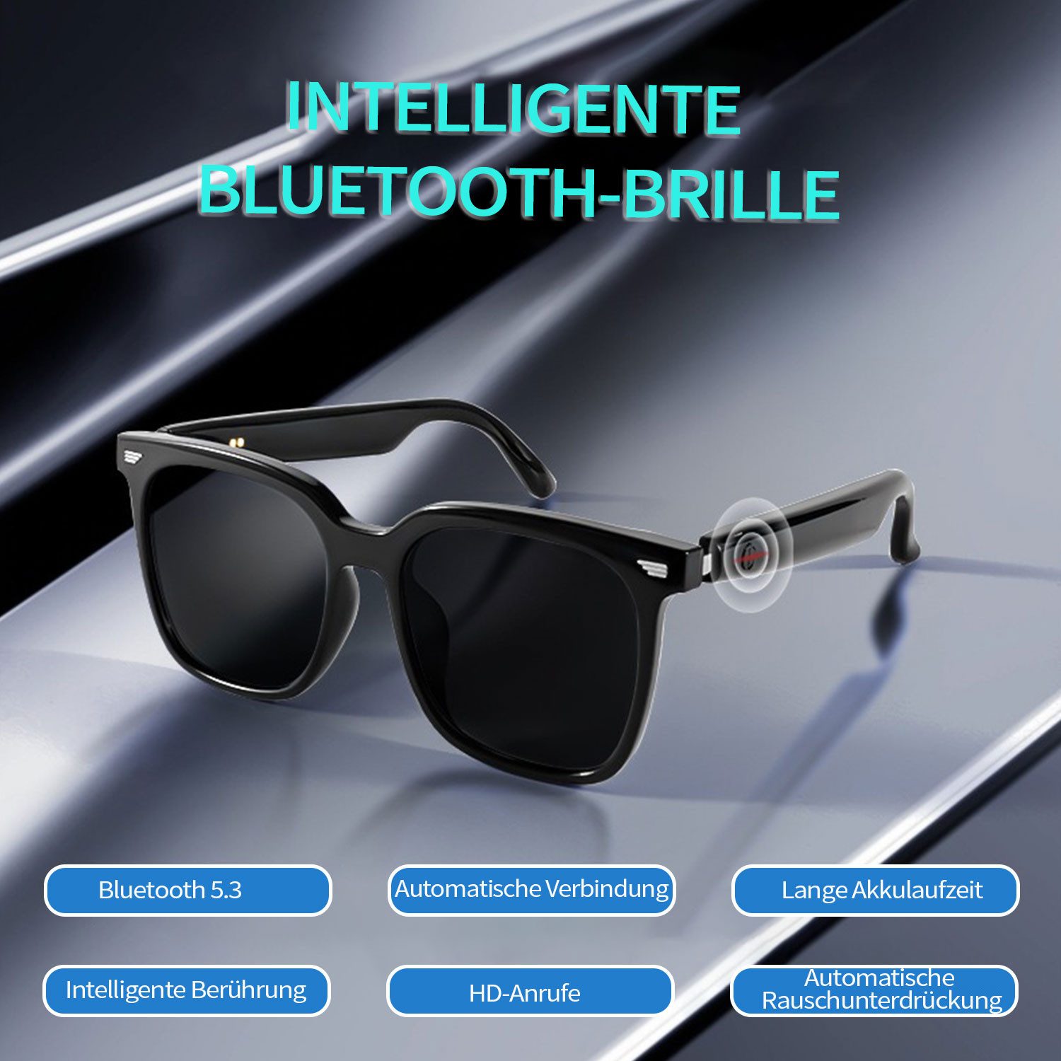 Refttenw Sonnenbrille Smart Brille UV-Schutz 400 Bluetooth Fahrradbrille mit Ruffunktion mit polariserten Linsen