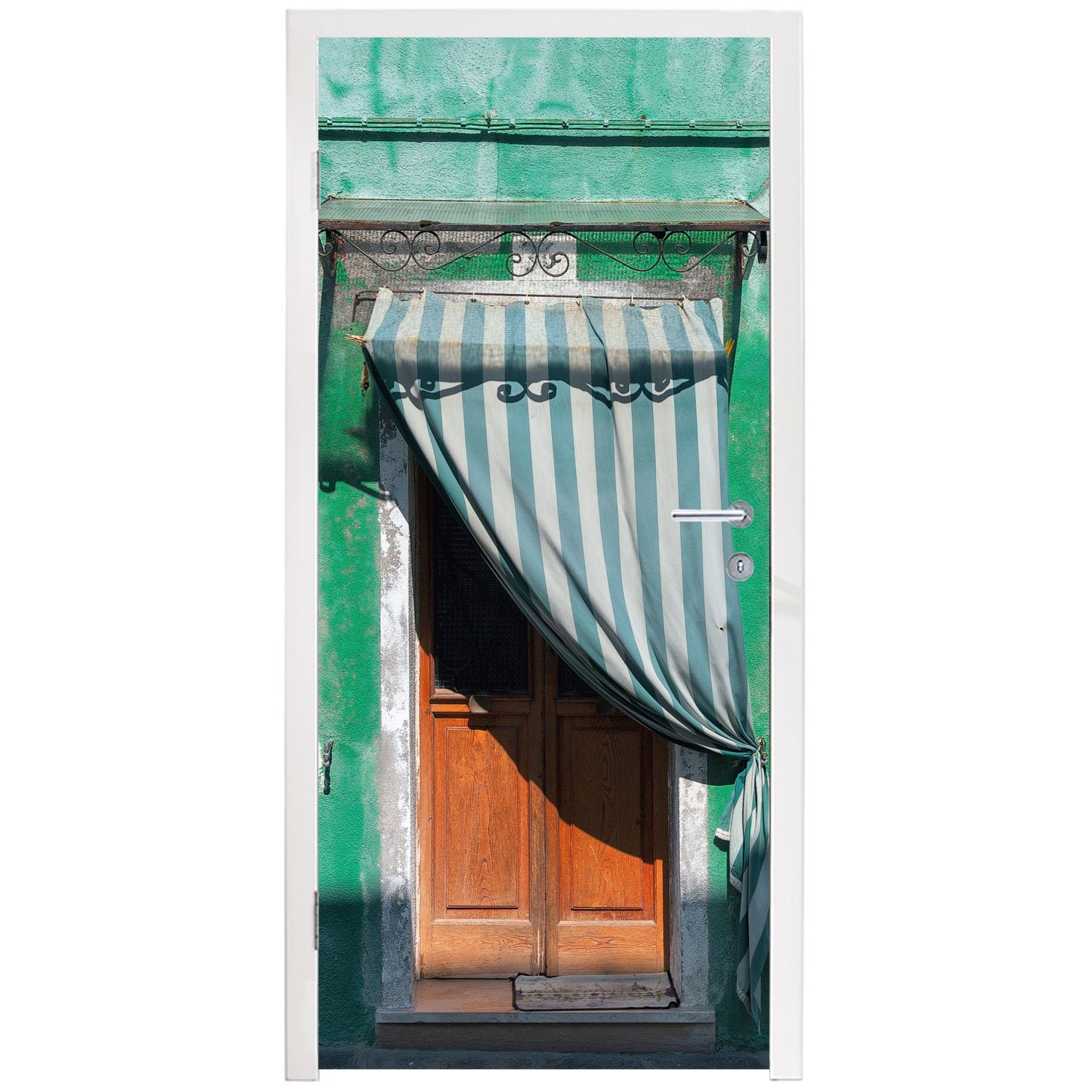 cm Türtapete bedruckt, 75x205 Haus Tür, Matt, Grün Tür (1 - - - Fototapete - Architektur Türaufkleber, MuchoWow Fensterläden, St), für