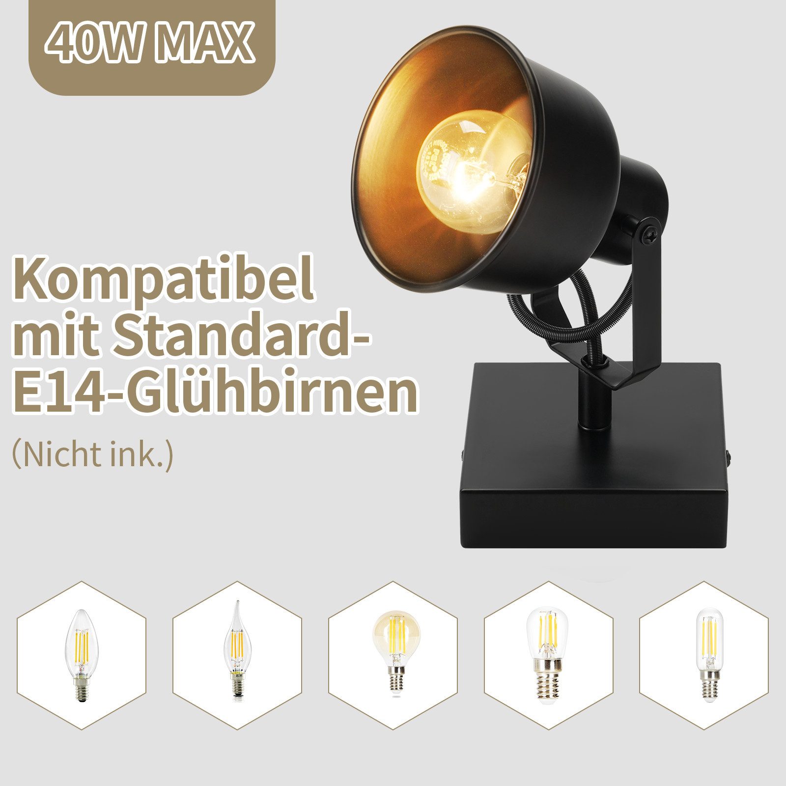 Nettlife Wandstrahler Schwarz Vintage E14 Deckenstrahler günstig online kaufen