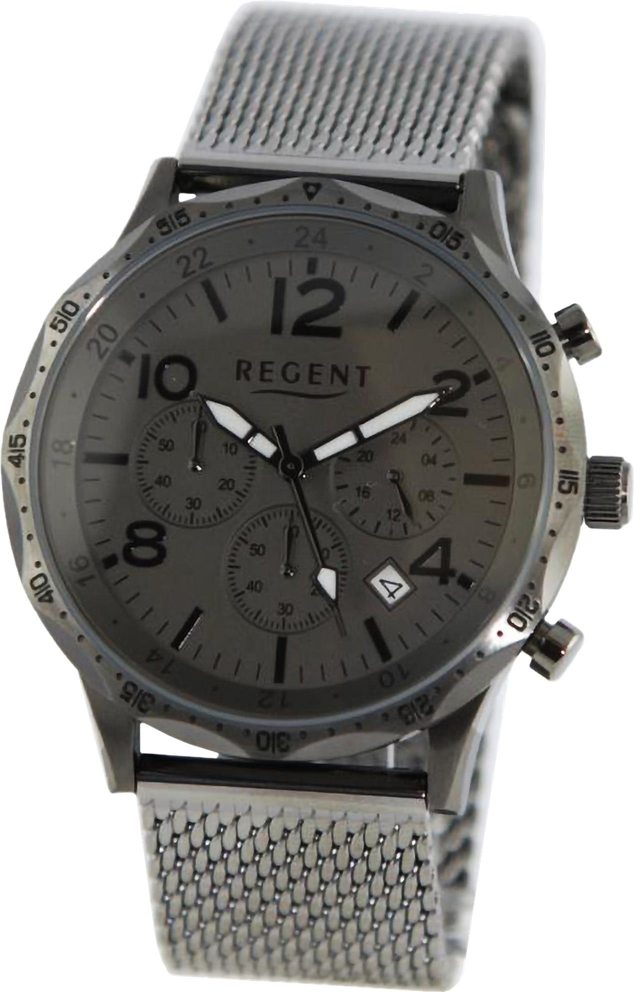 Regent Quarzuhr Regent Herren Armbanduhr Analog, Herren Armbanduhr rund,  extra groß (ca. 44mm), Metallarmband, Uhrzeit