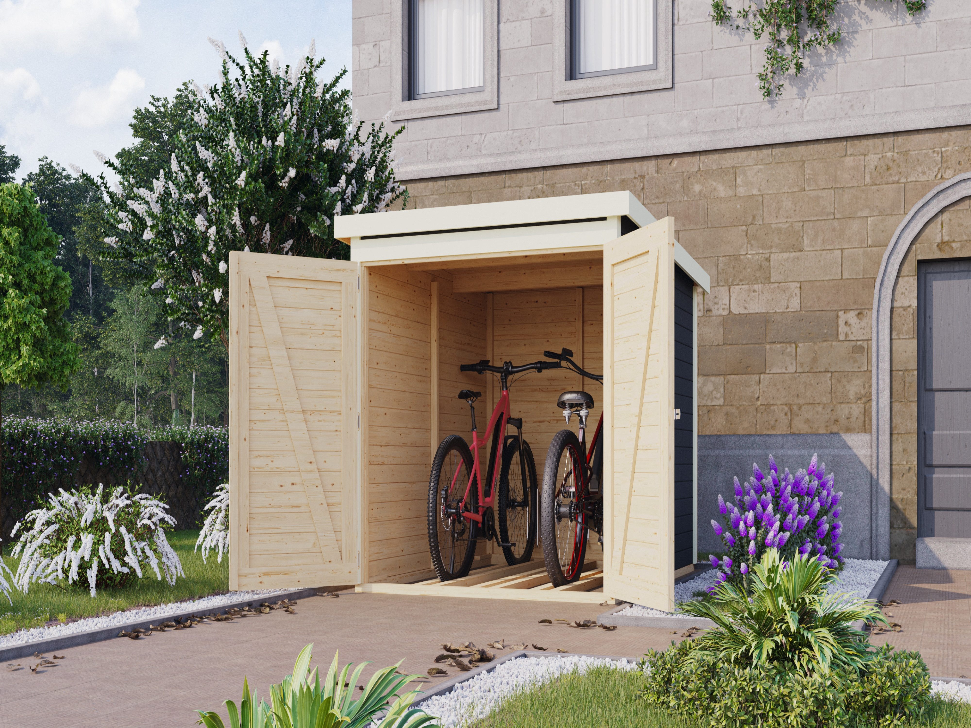 Karibu Gartenhaus Bikebox Fahrradgarage 3 19 mm terragrau, BxT: 162.50x216 cm, 19 mm Wandstärke, Doppeltür