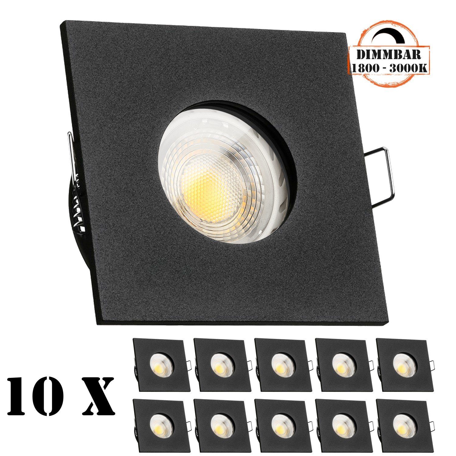 LEDANDO LED Einbaustrahler 10er IP65 LED Einbaustrahler Set GU10 in schwarz mit 5,5W LED von LEDA