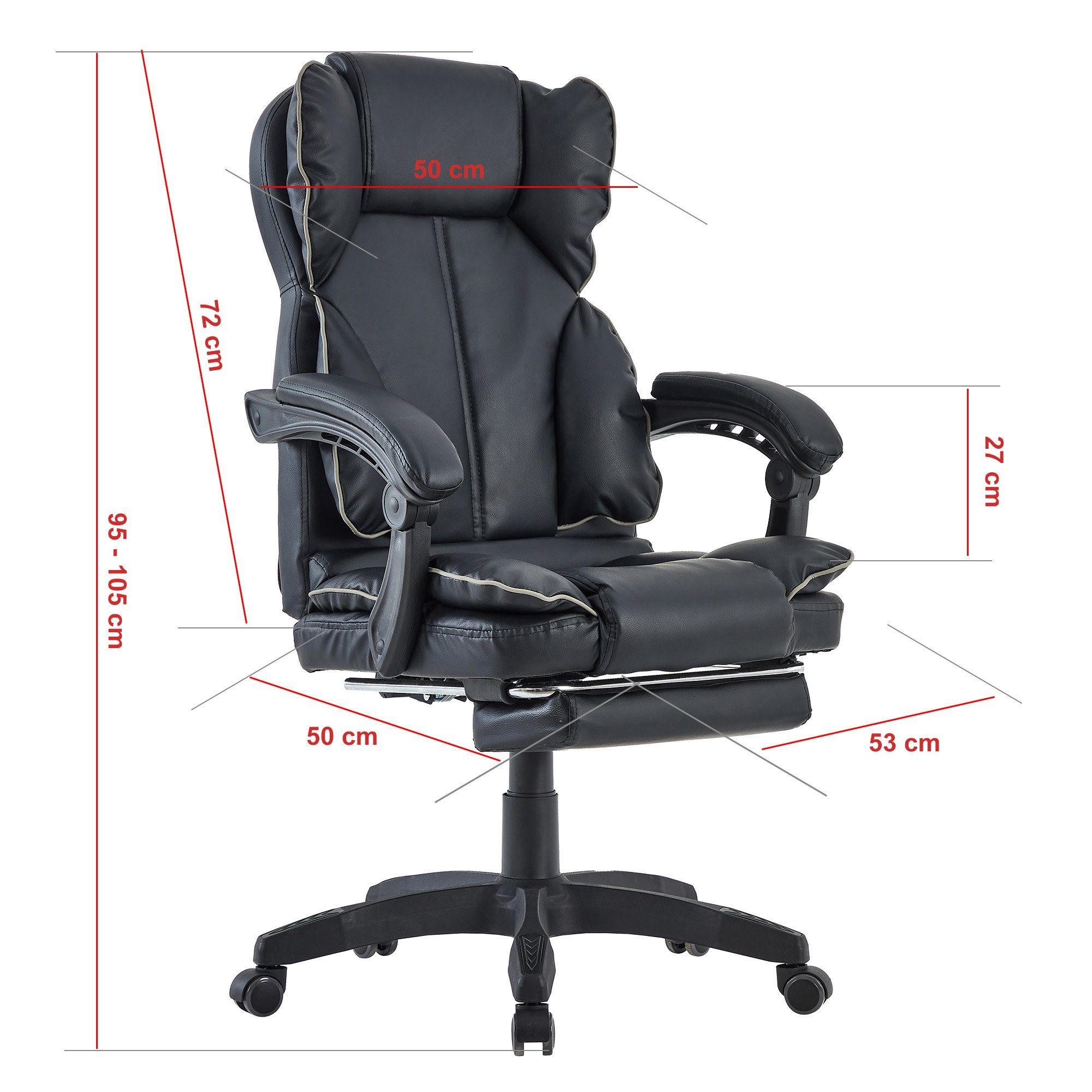 Chair Lederoptik-Design im Office TRISENS Schwarz extra Stück), Grau Chefsessel (1 Home Bürostuhl Polsterung Rafael mit -