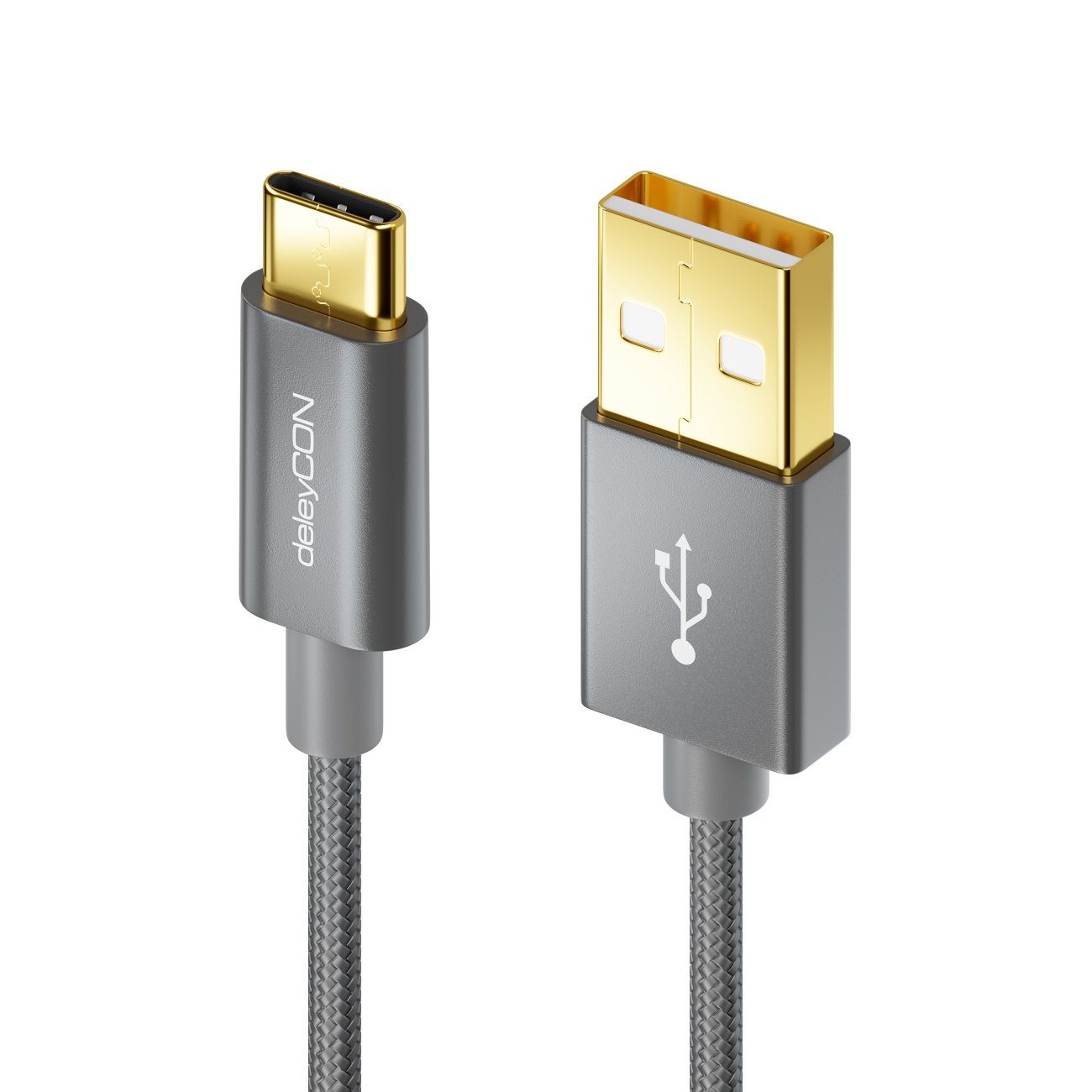 deleyCON deleyCON USB C Kabel 0,15m Nylon + Metallstecker auf USB 2.0 (Typ-A) Smartphone-Kabel