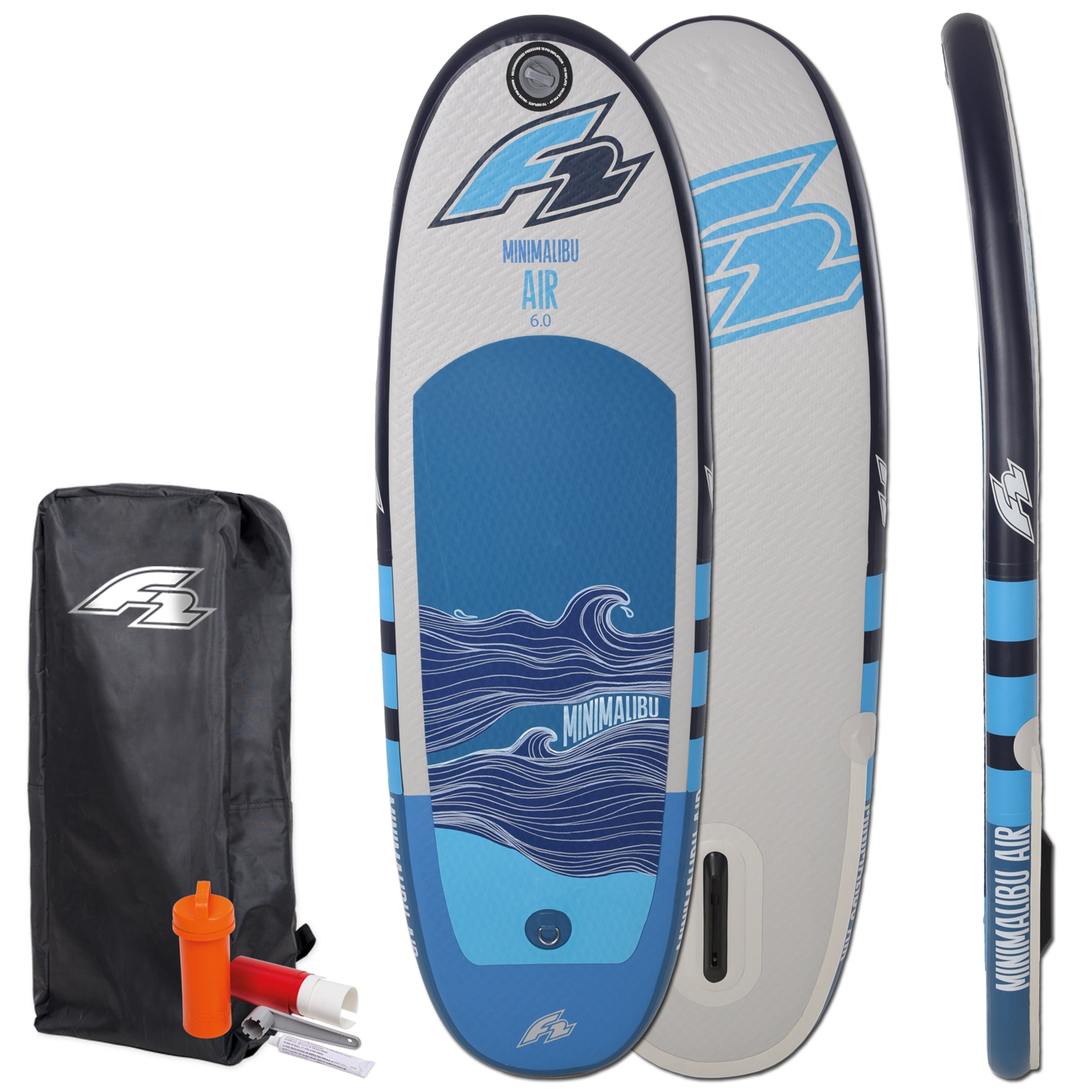 F2 Inflatable SUP-Board Mini Malibu Air 8\'\', Malibu, (Set, Mit Tasche,  Reparatur-Kit und Finne), ohne Paddel | Wassersportzubehör
