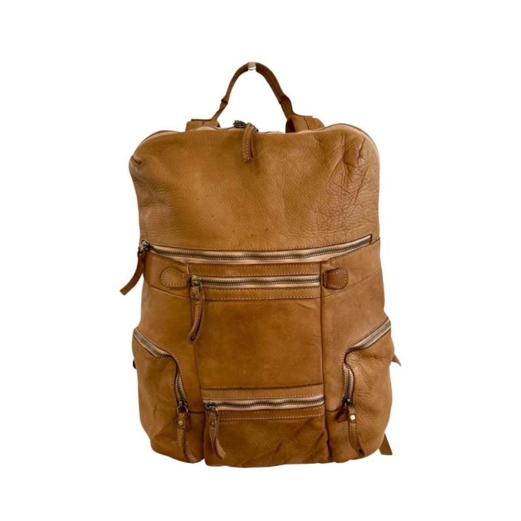 BZNA Rucksack Terra Backpacker Designer Unisex Lederrucksack, Tolles Design- viele Reißverschlussfächer