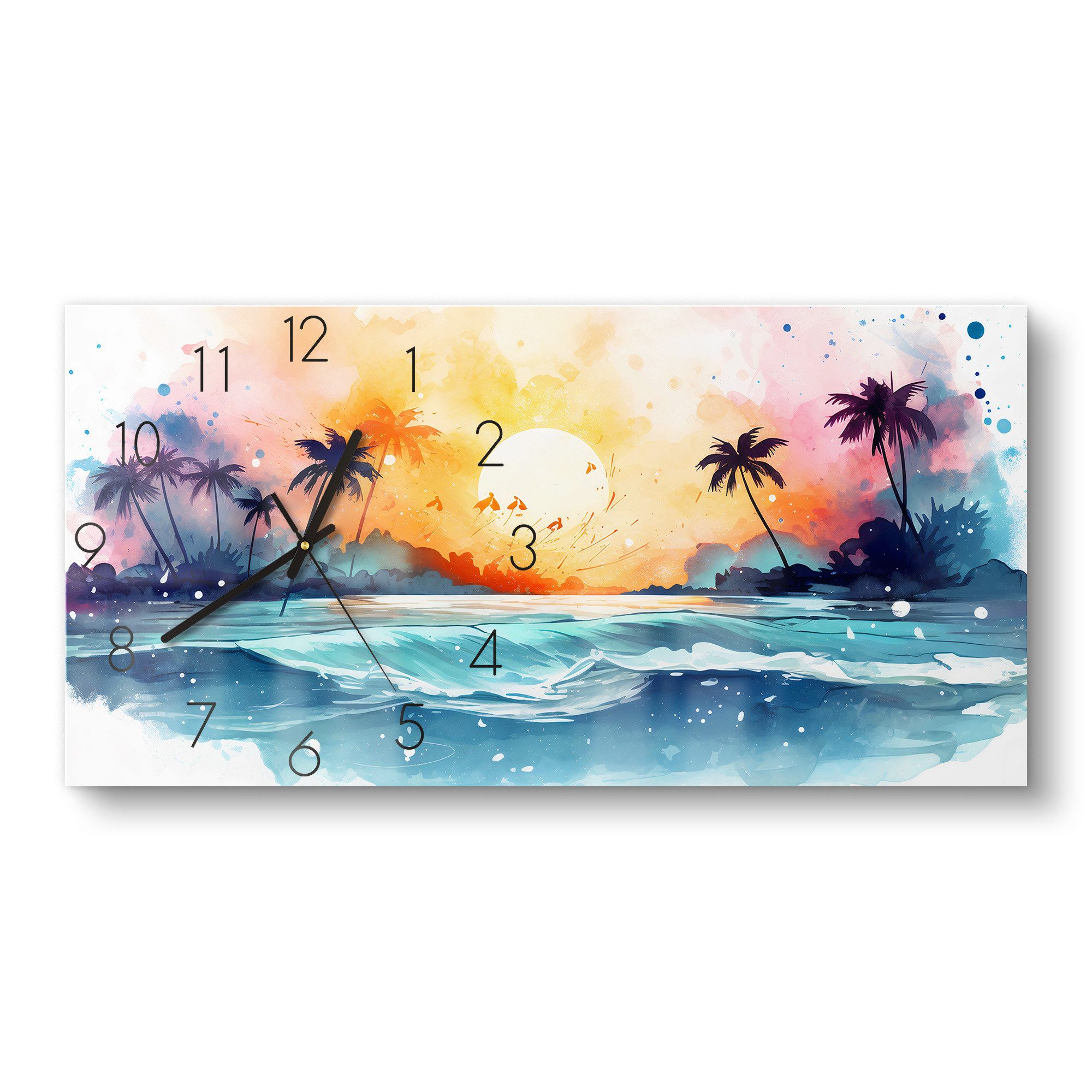 DEQOART Wanduhr 'Strand der Farbträume' (Glas Glasuhr modern Wand Uhr Design Küchenuhr)