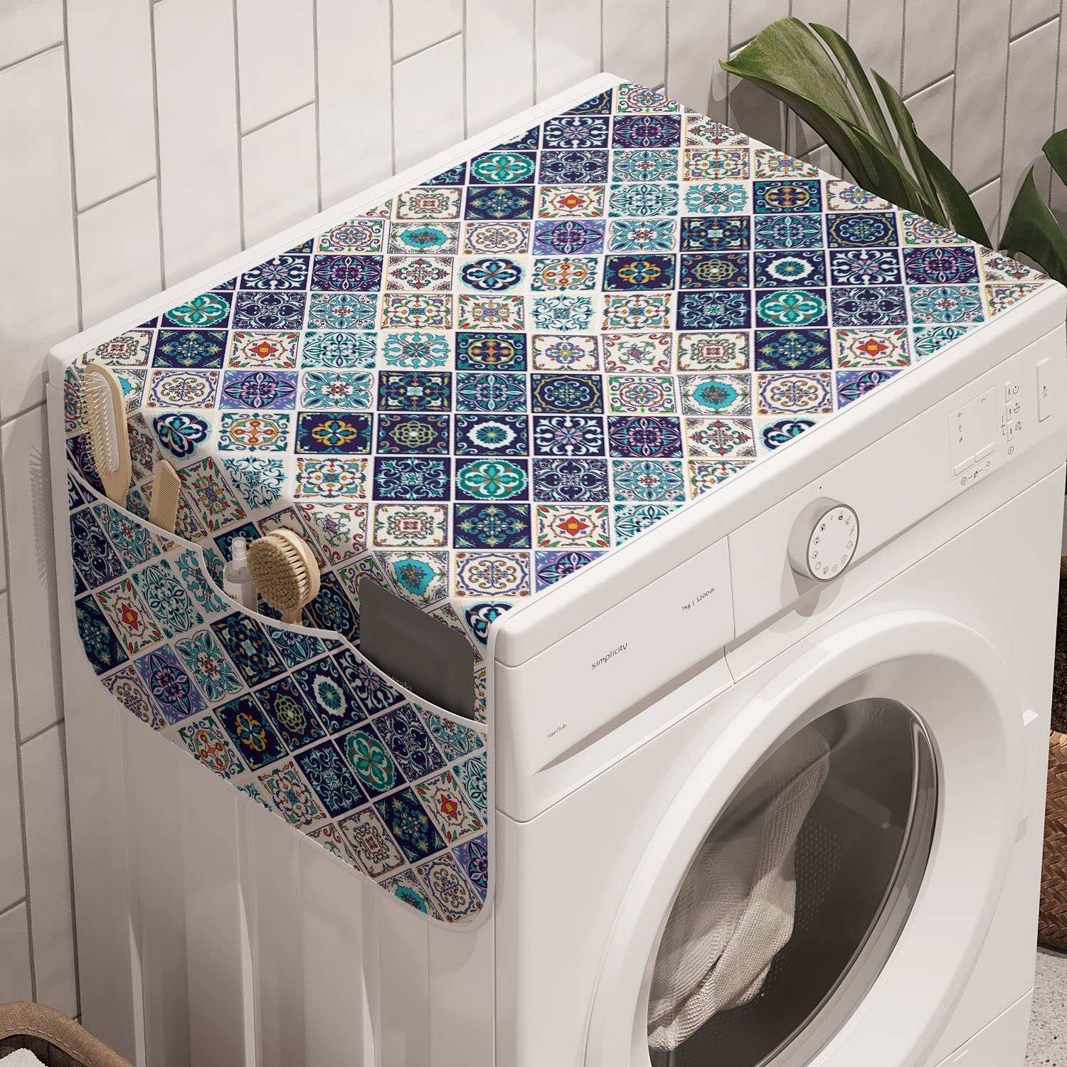 und Tile traditionell Trockner, Abakuhaus Portugiesisch für Waschmaschine Retro Anti-Rutsch-Stoffabdeckung Badorganizer