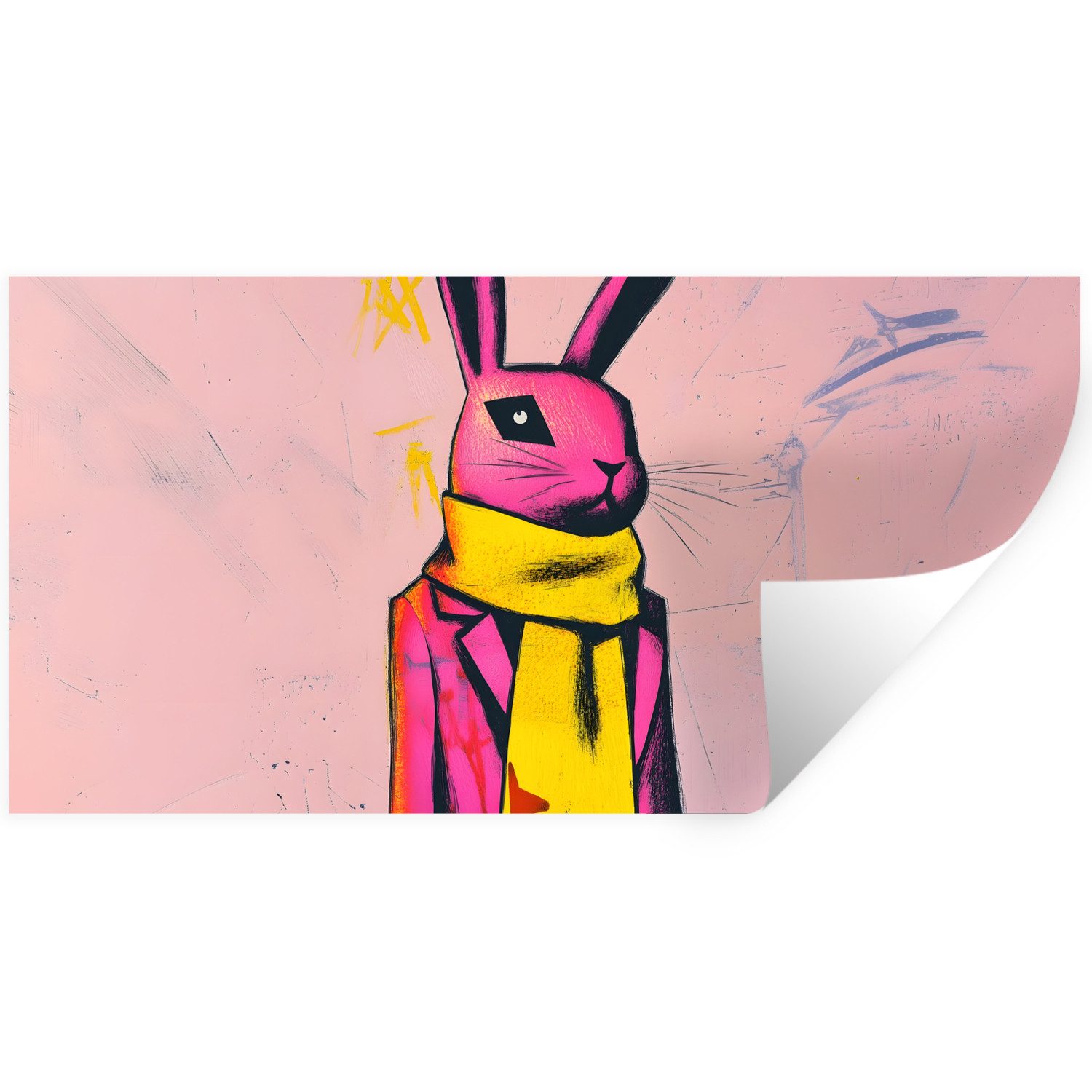 MuchoWow Wandsticker Abstrakt - Kaninchen - Halstuch - Gelb (1 St), Sticker für die Wohnzimmer und Schlafzimmer, 120x60 cm