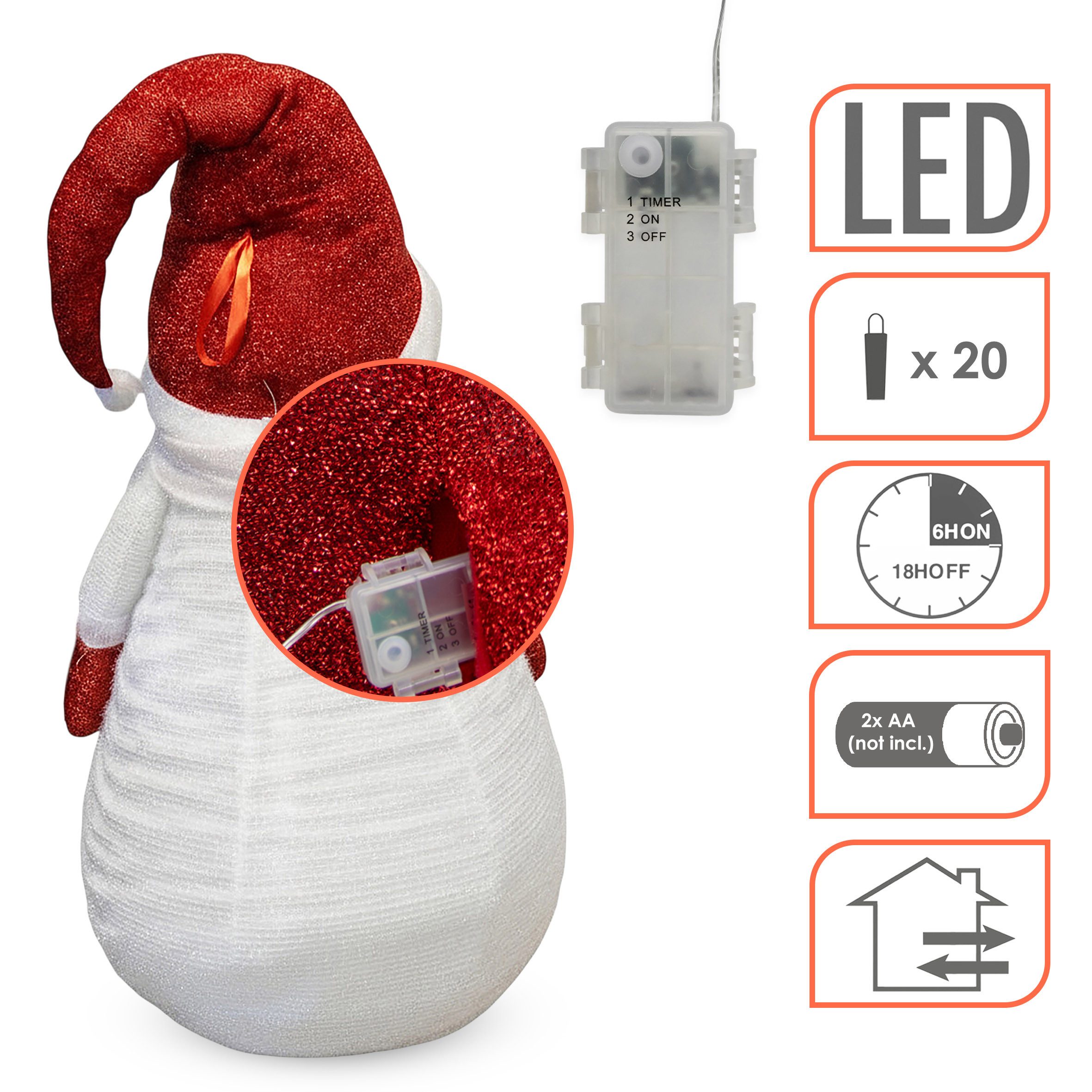 Spetebo Schneemann LED XXL Stoff Schneemann 140cm für Außen mit Timer (Komplett-Set, 1 St., Schneemann mit beleuchtetem Schal), Beleuchtete Garten Deko Figur wasserfest Batterie betrieben