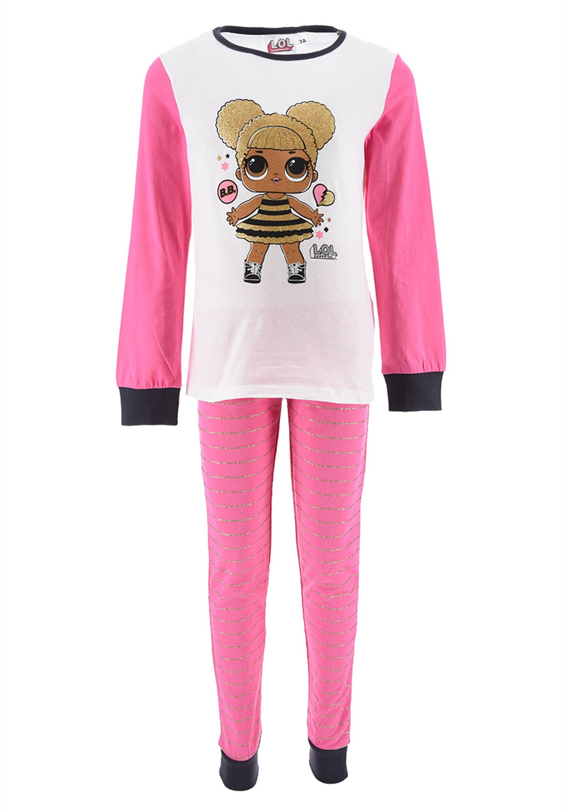 L.O.L. SURPRISE! Schlafanzug Kinder Schlafanzug Pink Mädchen T-Shirt + Langarm tlg) Pyjama Schlafhose (2 Langarmshirt
