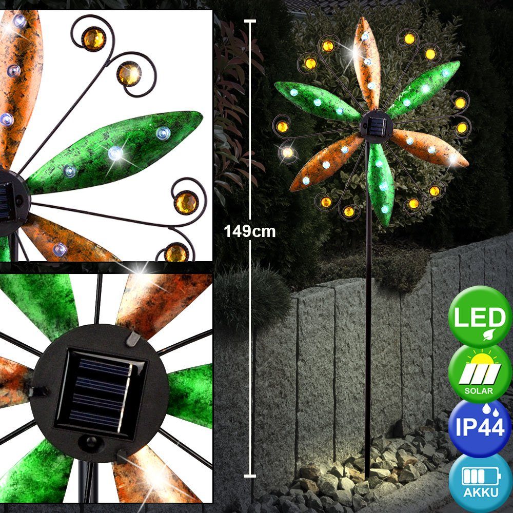 etc-shop LED fest Solarleuchten Steckleuchte Windrad Solarleuchte, LED-Leuchtmittel Außen für Dekoleuchte Warmweiß, verbaut