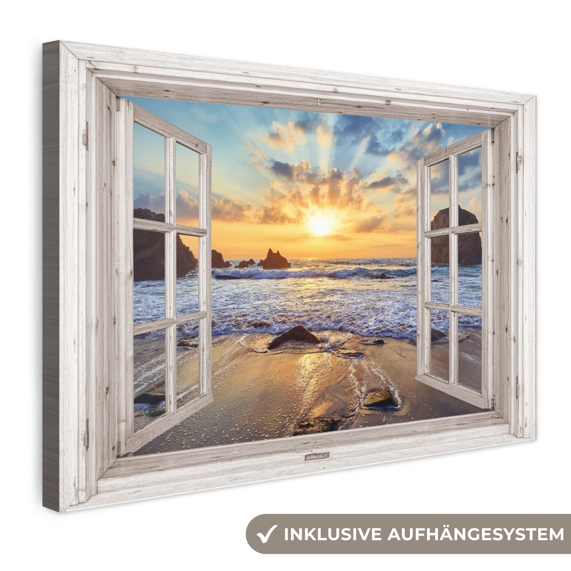 OneMillionCanvasses® Leinwandbild Strand - Aussicht - Sonnenuntergang - Landschaft - Meer - Natur, Fotodruck (1 St), Leinwand Bilder Klein, Wand Dekoration Aesthetic 30x20 cm