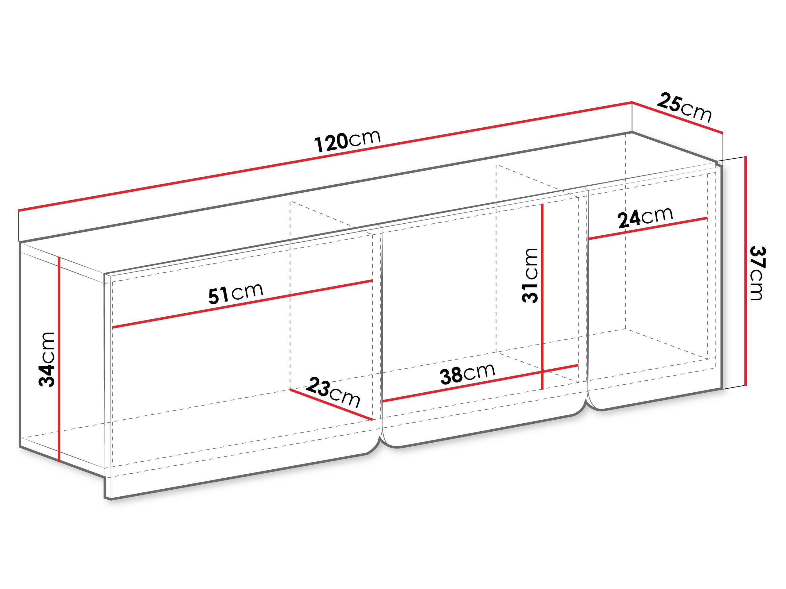MIRJAN24 Hängeschrank Luca LC12 (mit drei Drehtüren) 120x25x37 cm