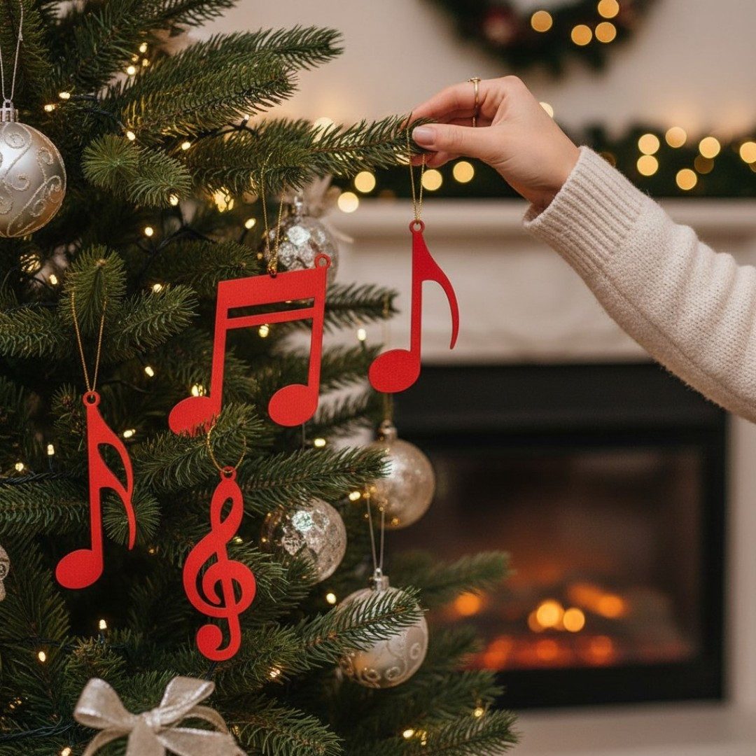 mugesh Weihnachtsbaumkugel Pappelholz Anhänger Notenmix (6er-Set), für Musiker
