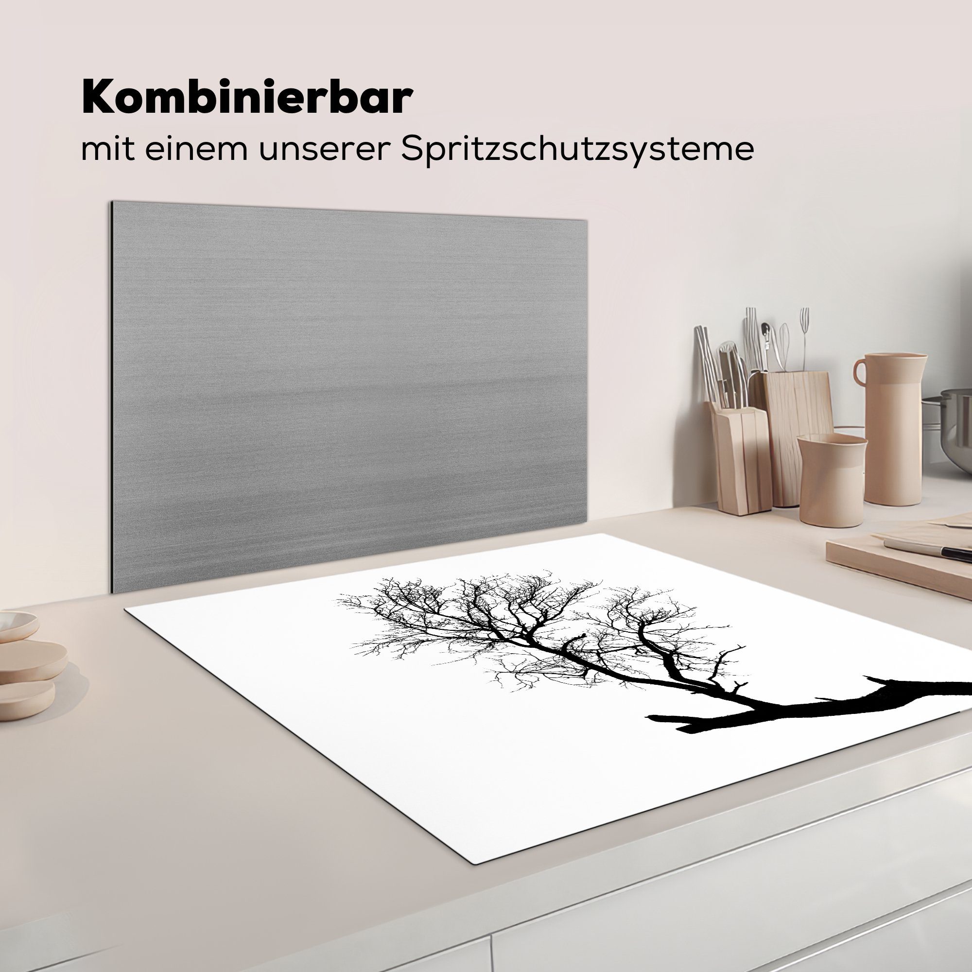 Baumzweigs, küche (1 MuchoWow Silhouette Ceranfeldabdeckung, 78x78 cm, Vinyl, für Arbeitsplatte eines tlg), Herdblende-/Abdeckplatte