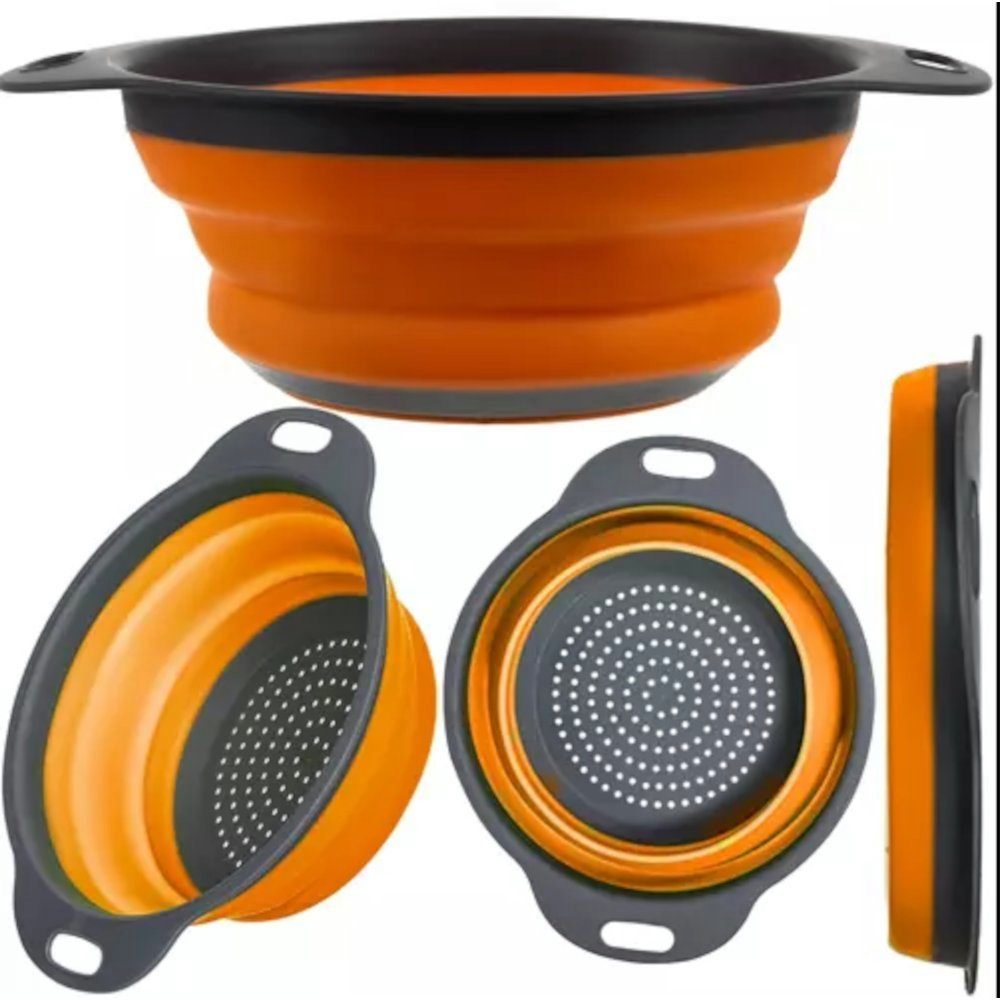 Ruhhy Nudelsieb Silikonsieb Küchensieb flexiblem Silikon, Silikon, (grau  orange, 1-St., faltbares Sieb), Spülmaschinenfestes