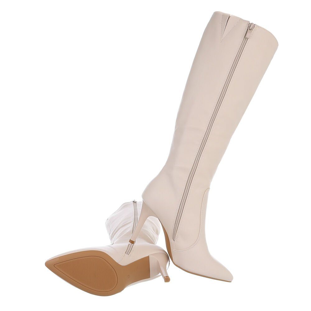 High-Heel Damen Pfennig-/Stilettoabsatz High-Heel-Stiefel Beige Ital-Design Elegant Abendschuhe Stiefel in