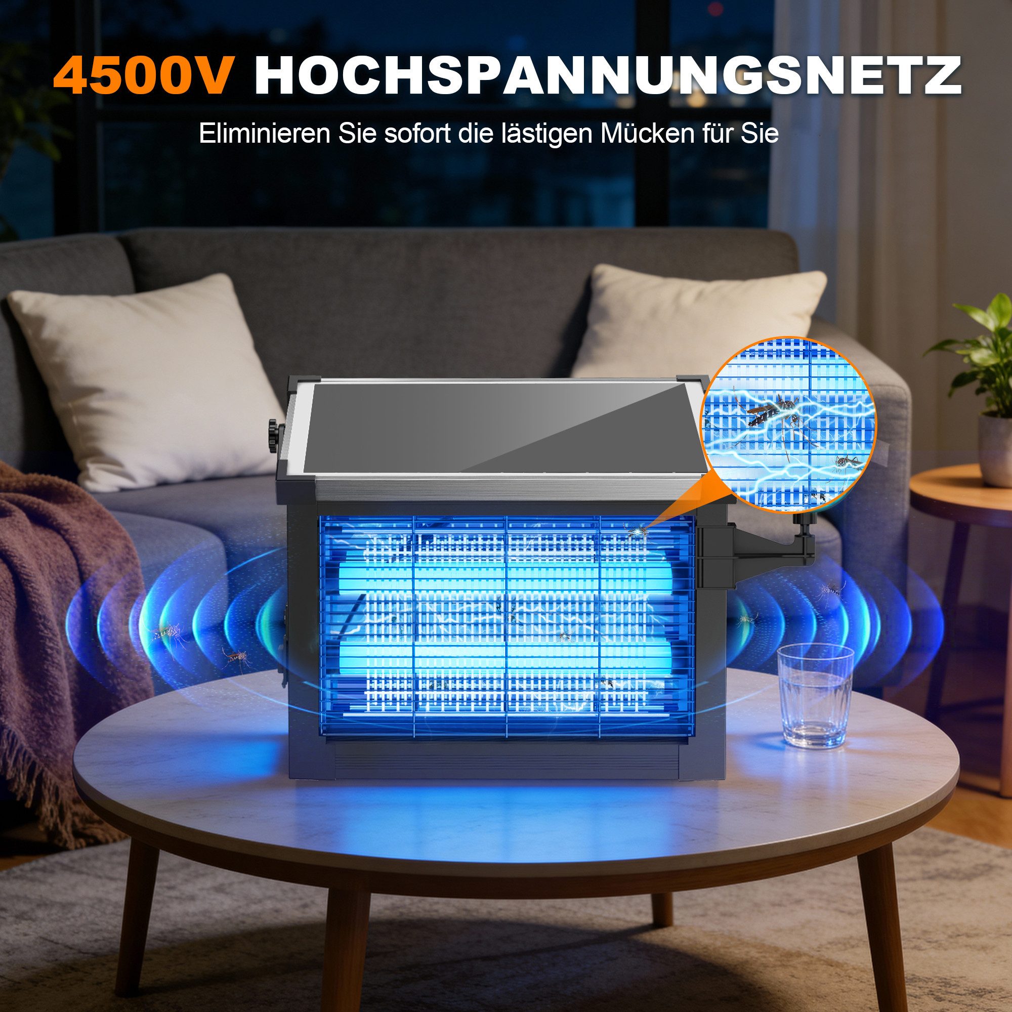 ANYSUN Insektenvernichter Elektrisch mit Projektorlicht, 2-in-1 4500V Mückenlampe mit 4000 mAh wiederaufladbarer Akku