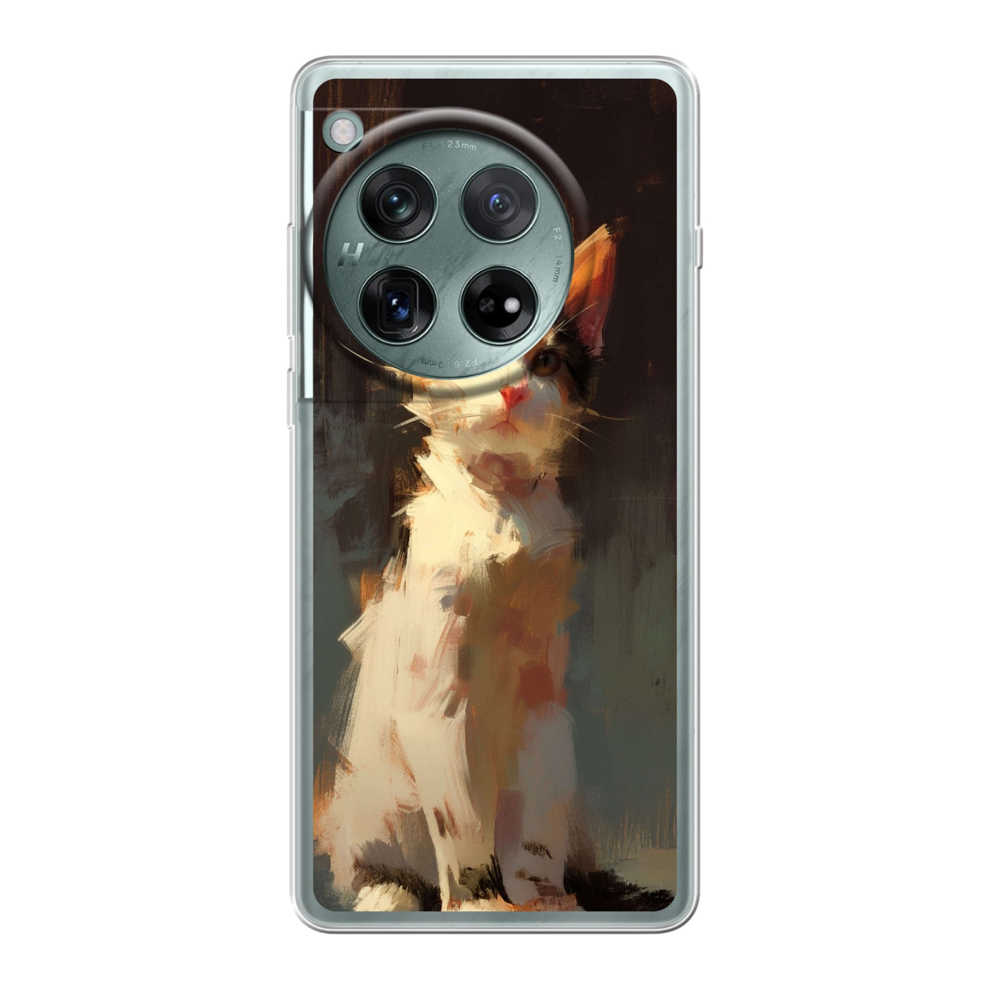 MuchoWow Handyhülle für OnePlus 12 Katze - Gemalt - Künstlerisch - Weiß, Handy Case, Silikon, Bumper Case Dünn