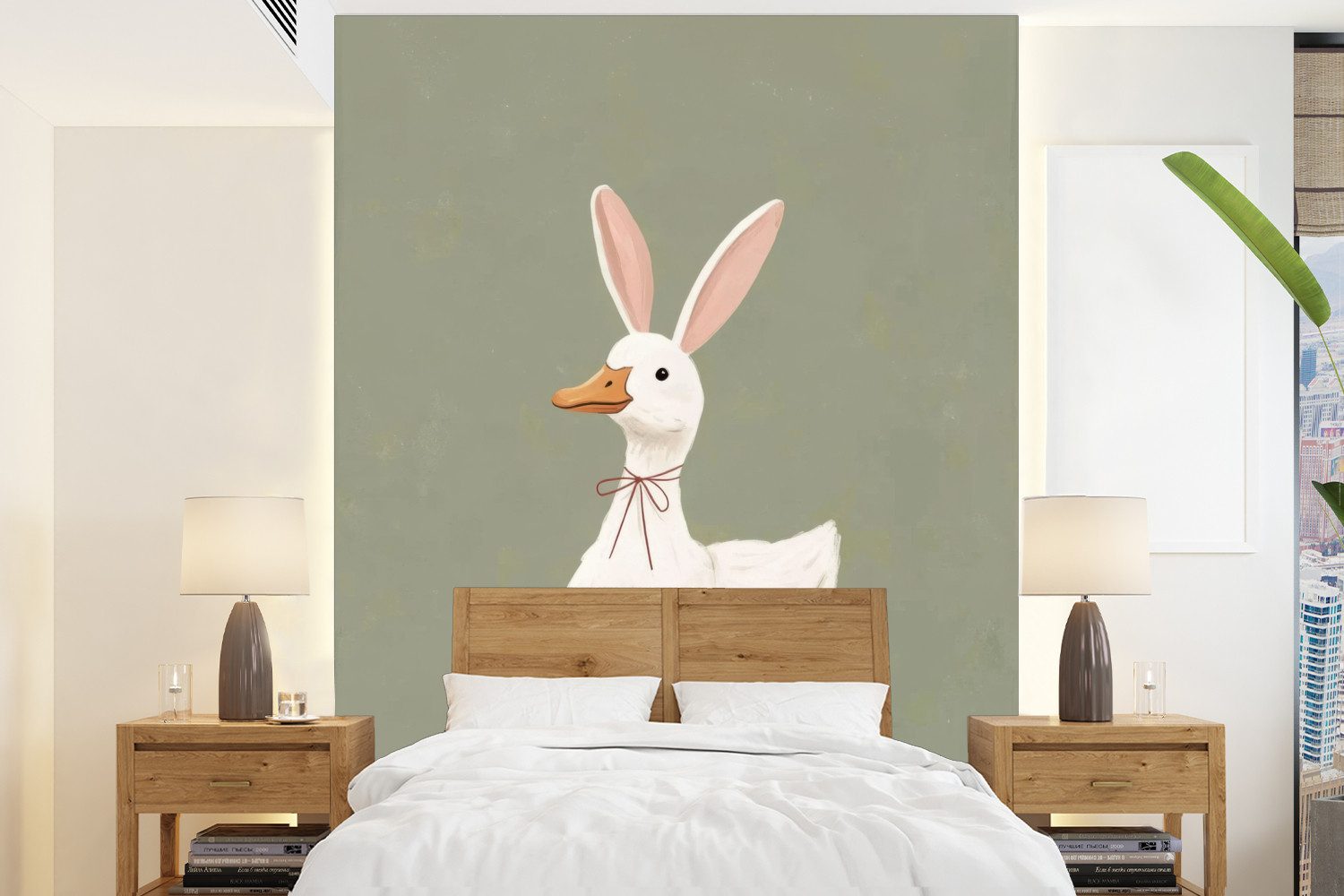 MuchoWow Fototapete Ente - Kaninchenohren - Grau, Matt, bedruckt, Montagefertig Vinyl Tapete, Wandtapete, 190x260 cm