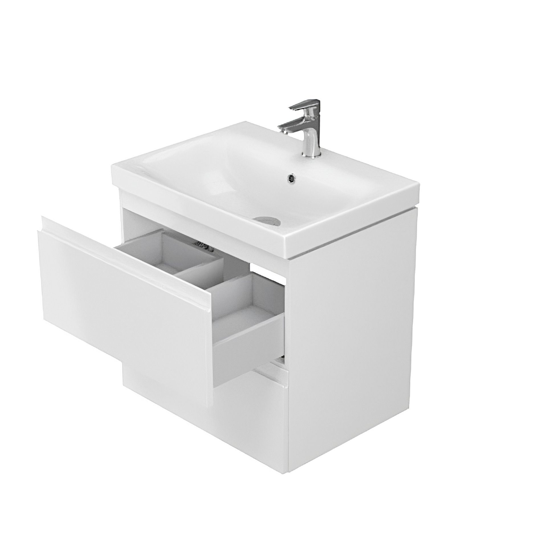 MODUO Badmöbel Weiß KOLMAN 60 SLIM Schubladen Set Keramikwaschbecken & Badezimmerschrank Waschbeckenunterschrank mit