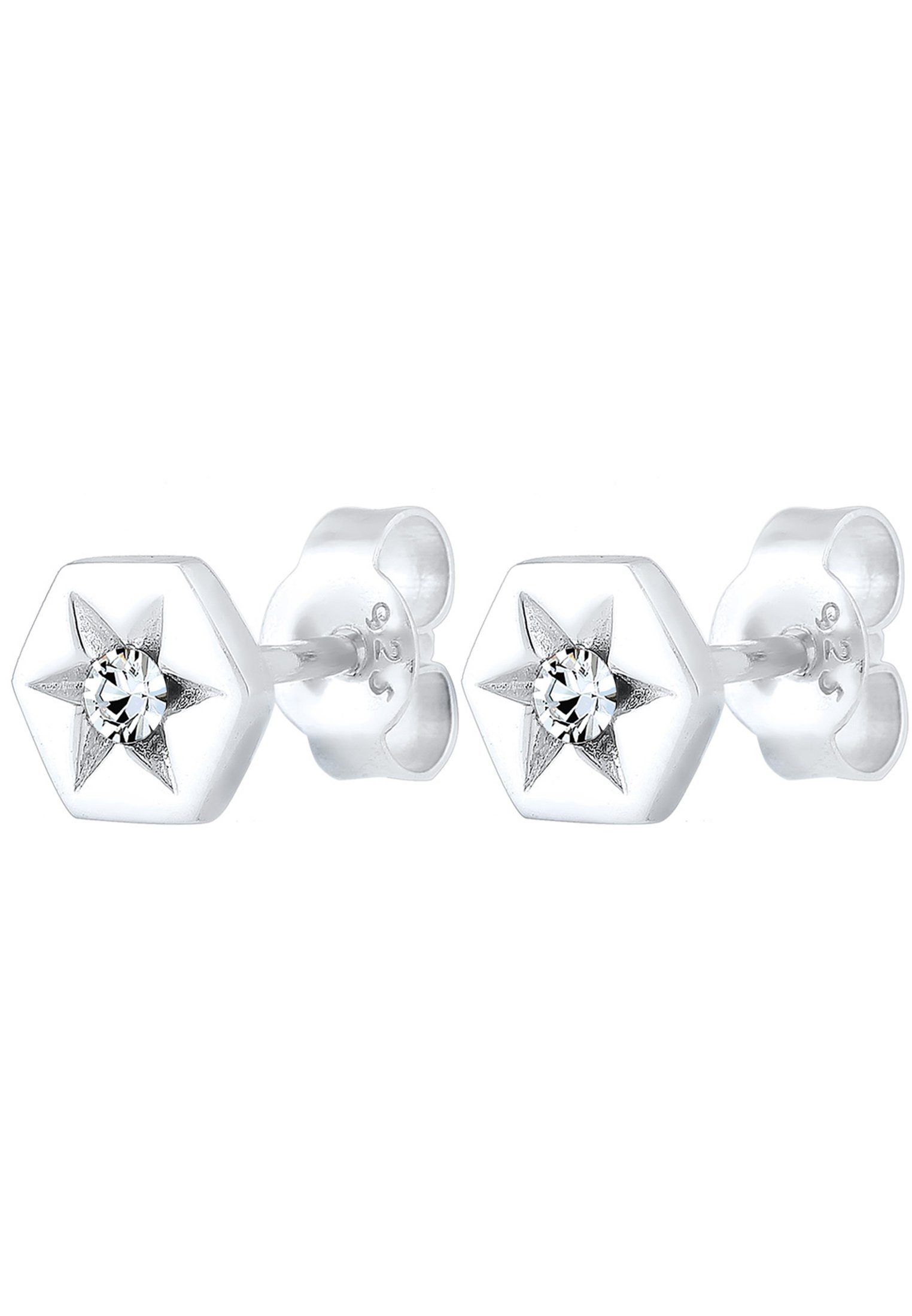 Ohrstecker Silber Paar Sterling Hexagon Stern Elli Kristalle