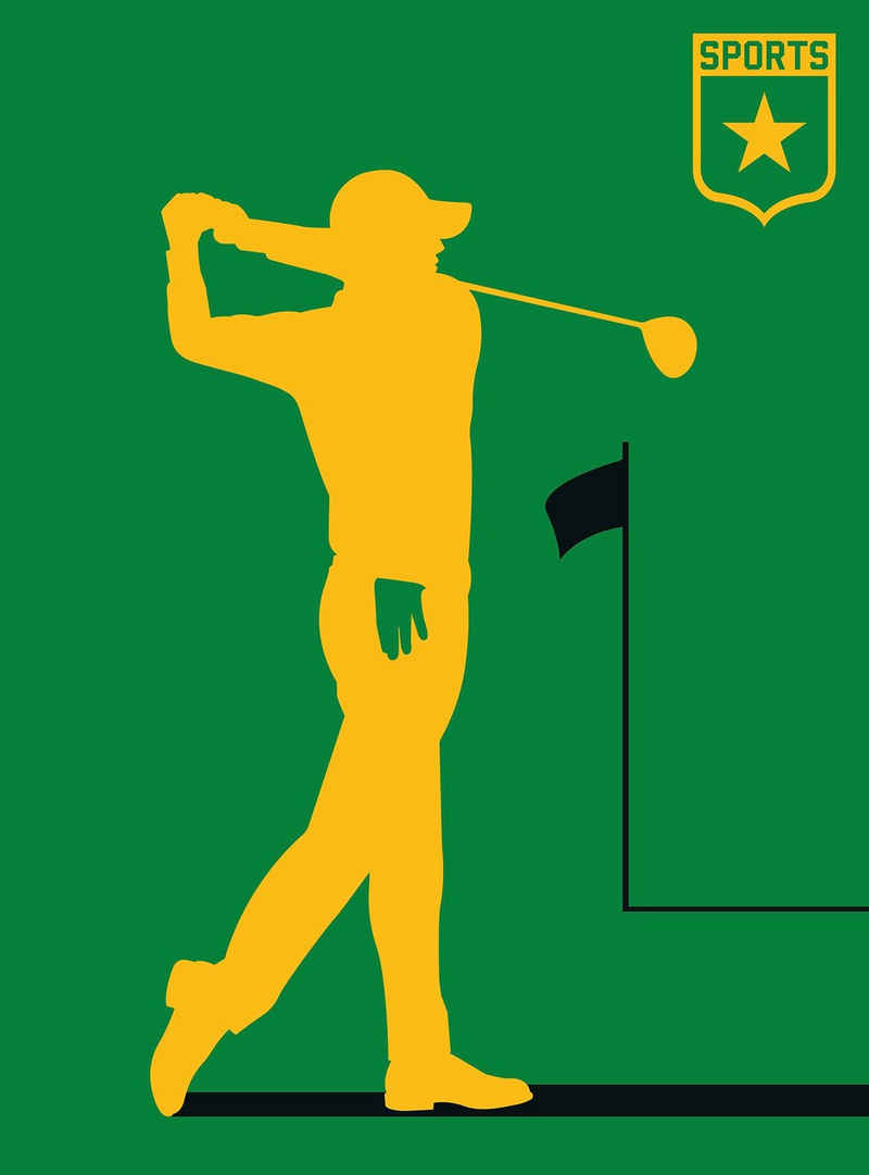 living walls Fototapete »ARTist Golfplayer«, (Set, 2 St), Modern Fototapete Golfplayer 2,00 m x 2,70 m Grün Gelb auf 200 g Vlies Premium Tapete Golf Hobbyraum