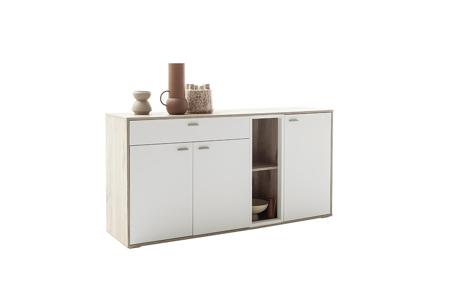 freiraum Sideboard SANTERNO, 3 Türen, 1 Schub, Soft withe / Eiche Dekor - 168x85x44 (BxHxT)